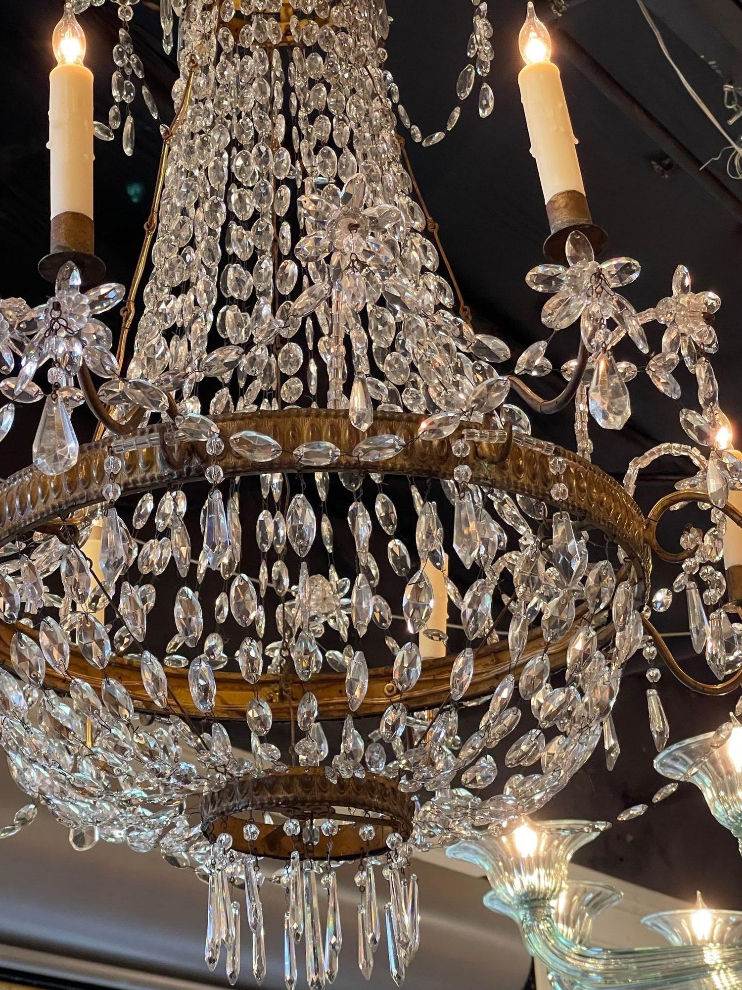 18th Century Italian Gilt Brass and Crystal Chandeliers For Sale 2