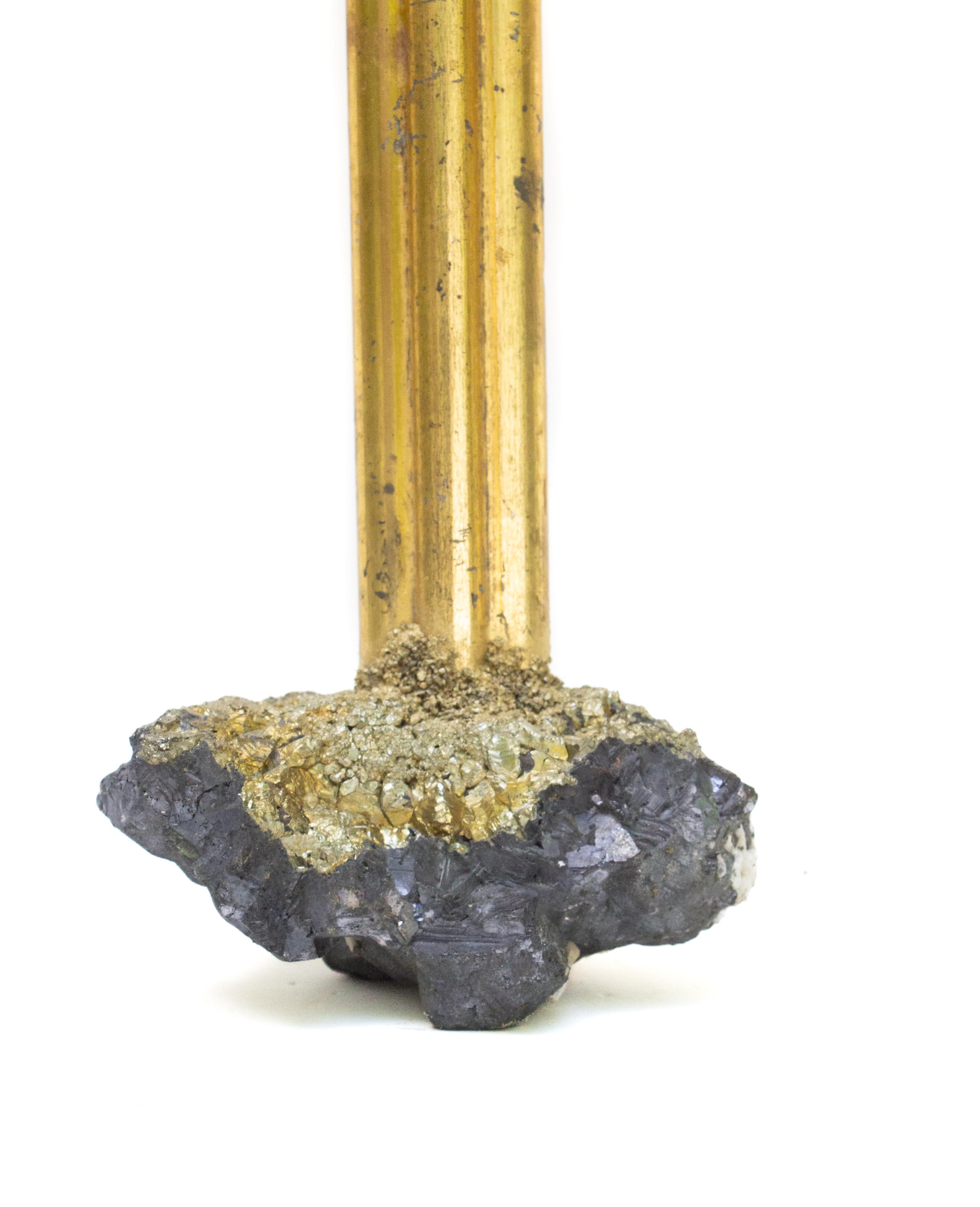 Quartz 18th Century Italian Gilt Cross on Hematite and Pyrite with Gold Crystal Points For Sale