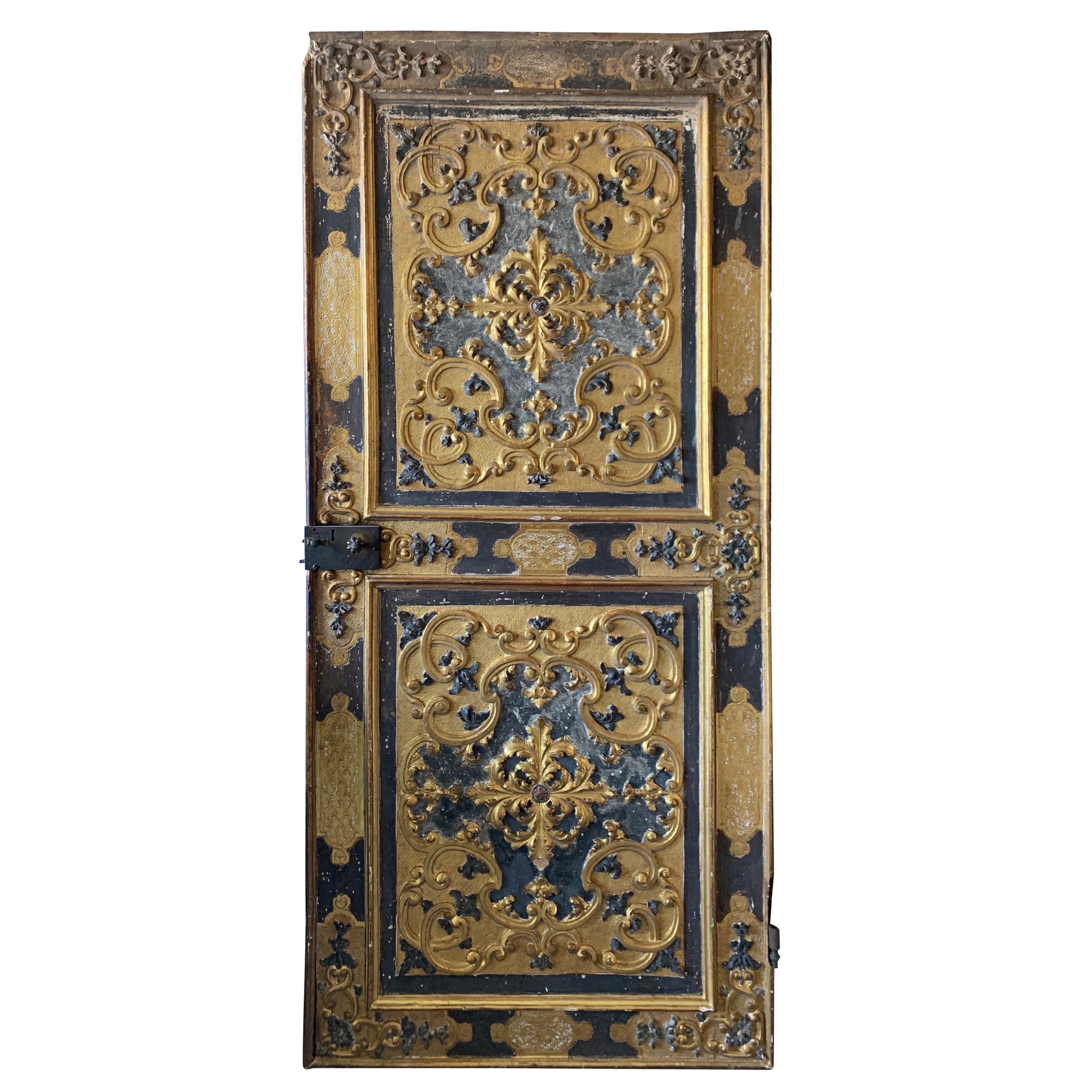 18th Century Italian Gilt Gold and Black Painted Door from Italy For Sale