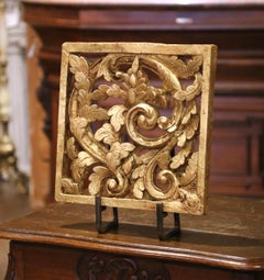 18th Century Italian Gilt Iron Plaque with Foliate Scrolls on Custom Stand