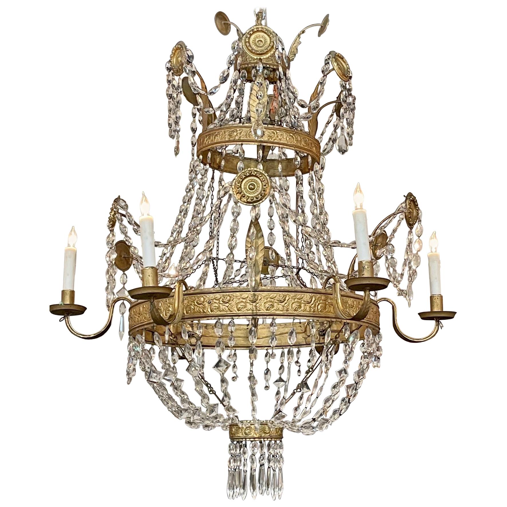 18th Century Italian Gilt Metal and Crystal Chandelier