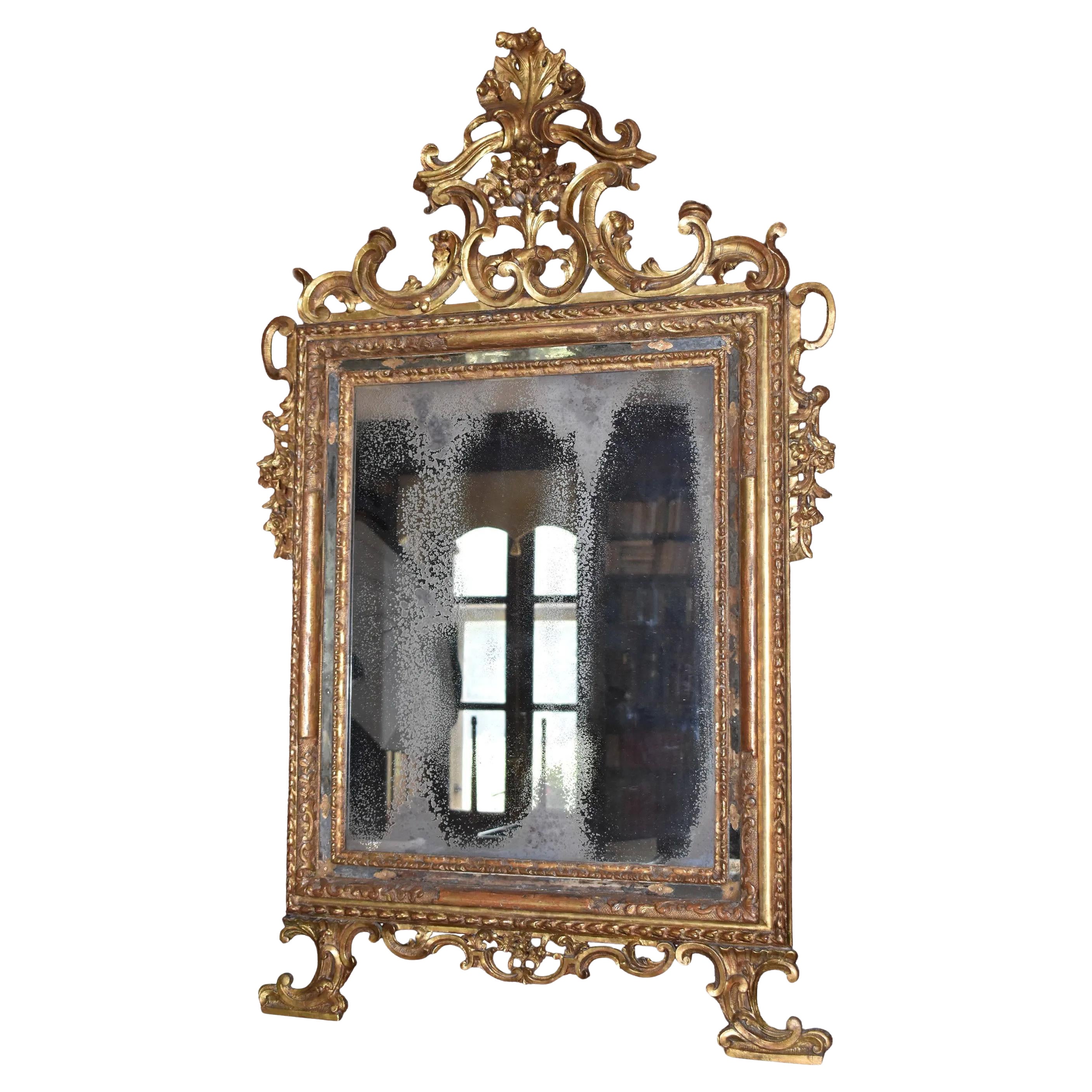 18th Century Italian Gilt Mirror with Original Single-plate Glass