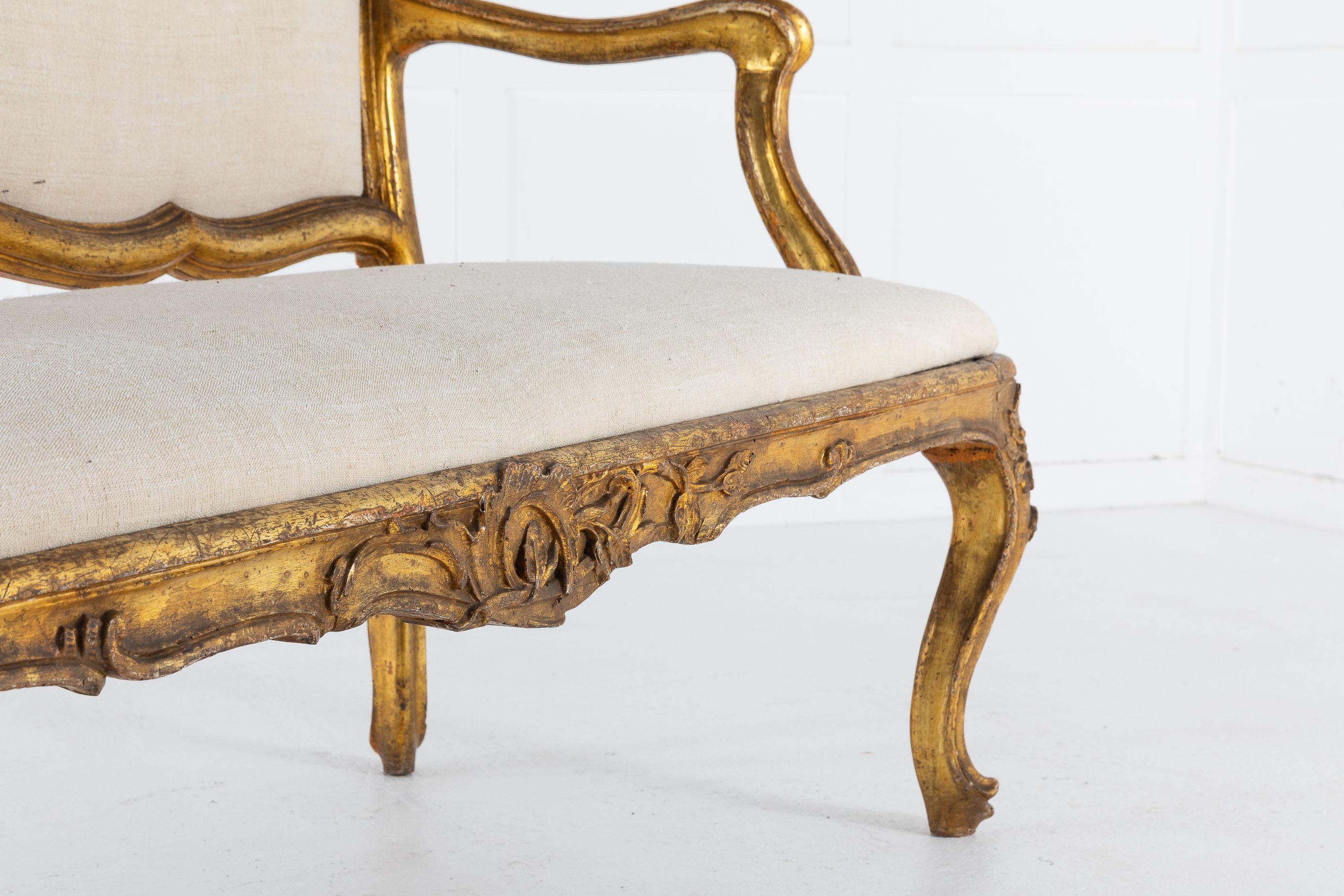 Upholstery 18th Century Italian Gilt Sofa