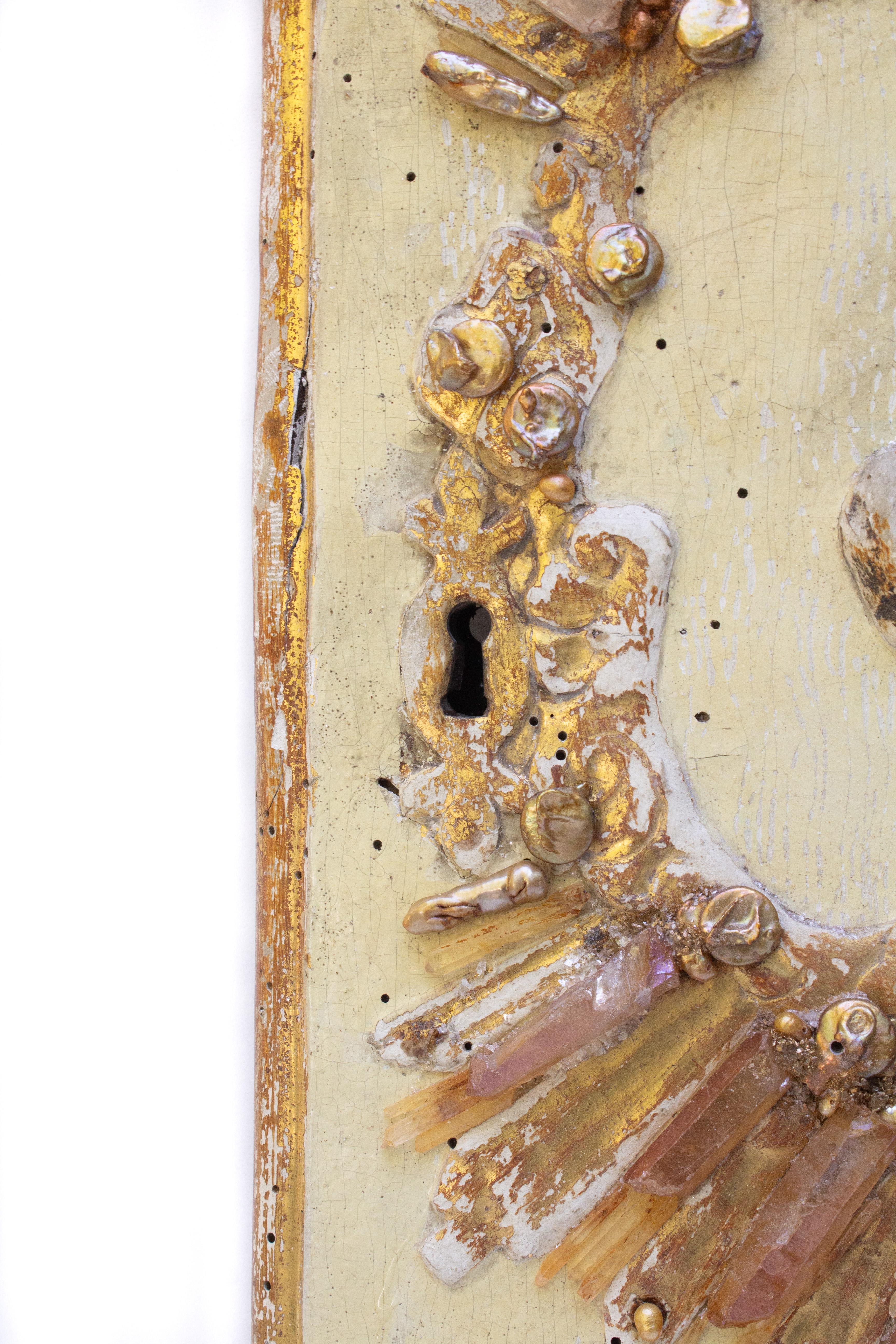 18th Century Italian Gilt Tabernacle Door with Baroque Pearls & Tangerine Quartz In Good Condition For Sale In Dublin, Dalkey