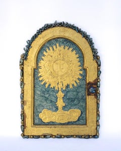 18th Century Italian Gilt Tabernacle Door with Turquoise Baroque Pearls