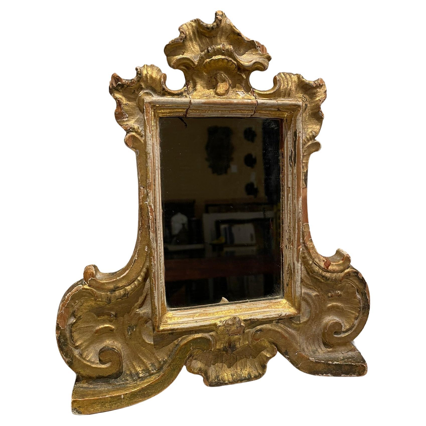 18th Century Italian Gilt Wood Carte Gloria Frame With Mirror