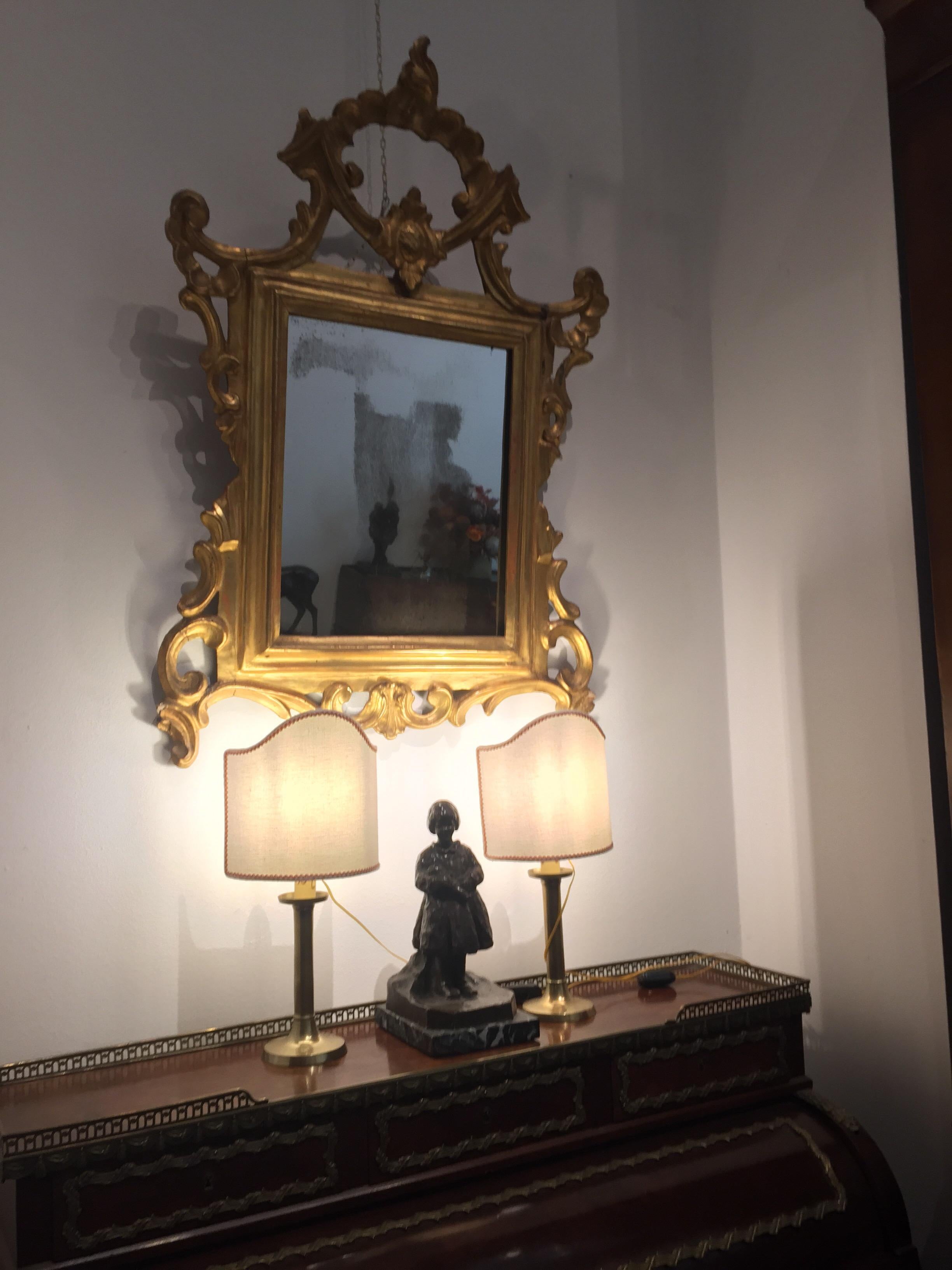 18th Century Italian Gilt Wood Mirror Louis XV with Mercury Plate For Sale 2