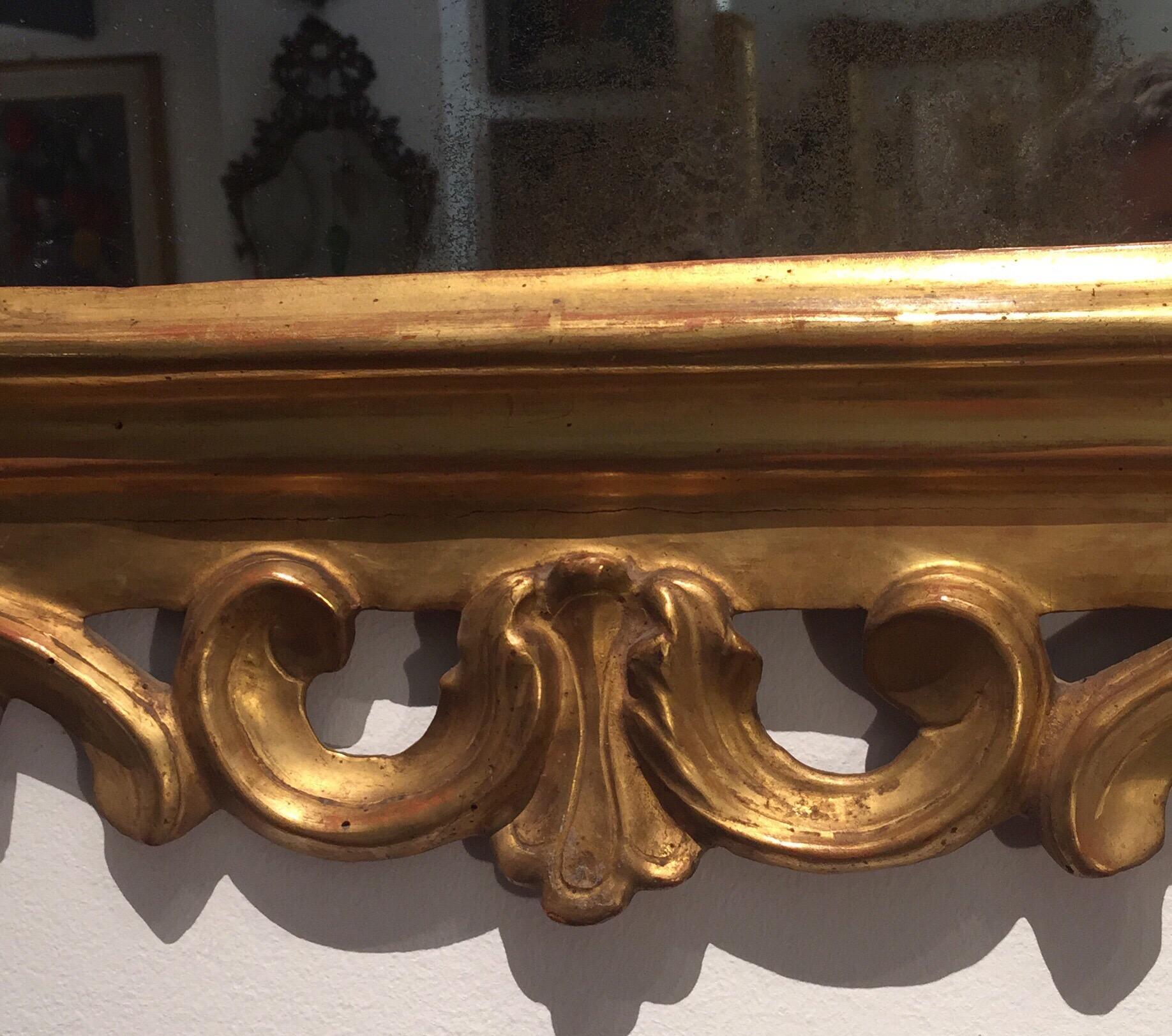 18th Century Italian Gilt Wood Mirror Louis XV with Mercury Plate For Sale 6