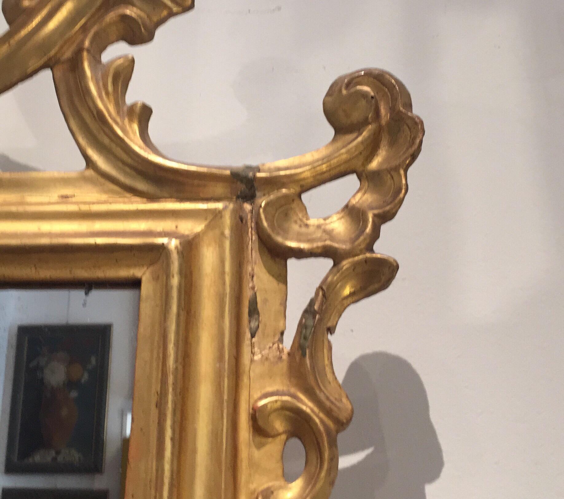 18th Century Italian Gilt Wood Mirror Louis XV with Mercury Plate For Sale 7
