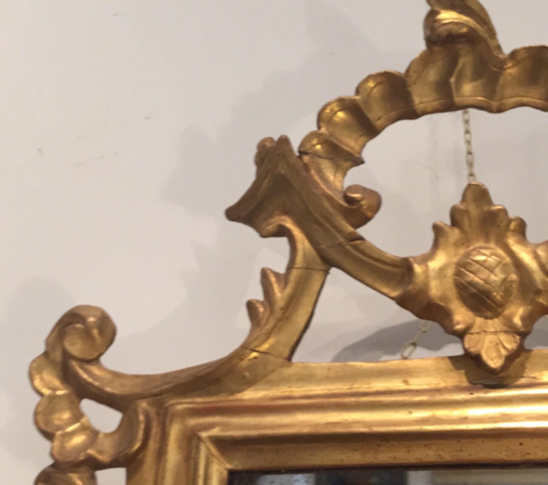 18th Century Italian Gilt Wood Mirror Louis XV with Mercury Plate For Sale 8
