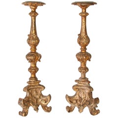 Antique 18th Century Italian Giltwood Altar Candlesticks