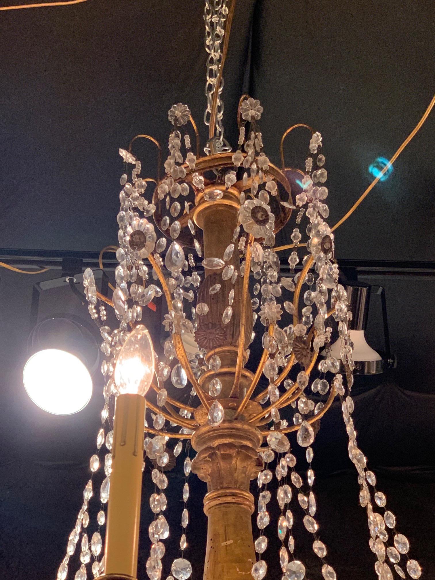 18th Century and Earlier 18th Century Italian Giltwood and Beaded Crystal Chandelier