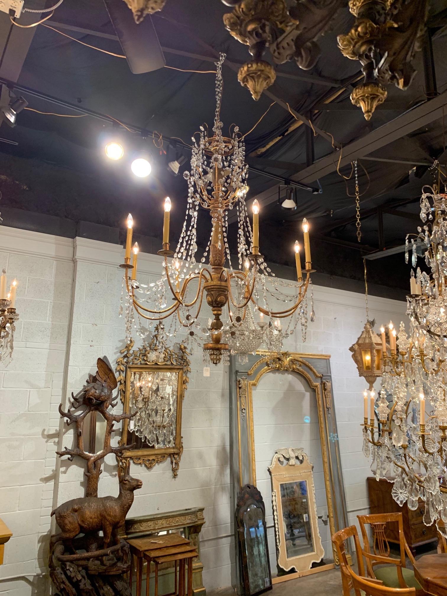 18th Century Italian Giltwood and Beaded Crystal Chandelier 3