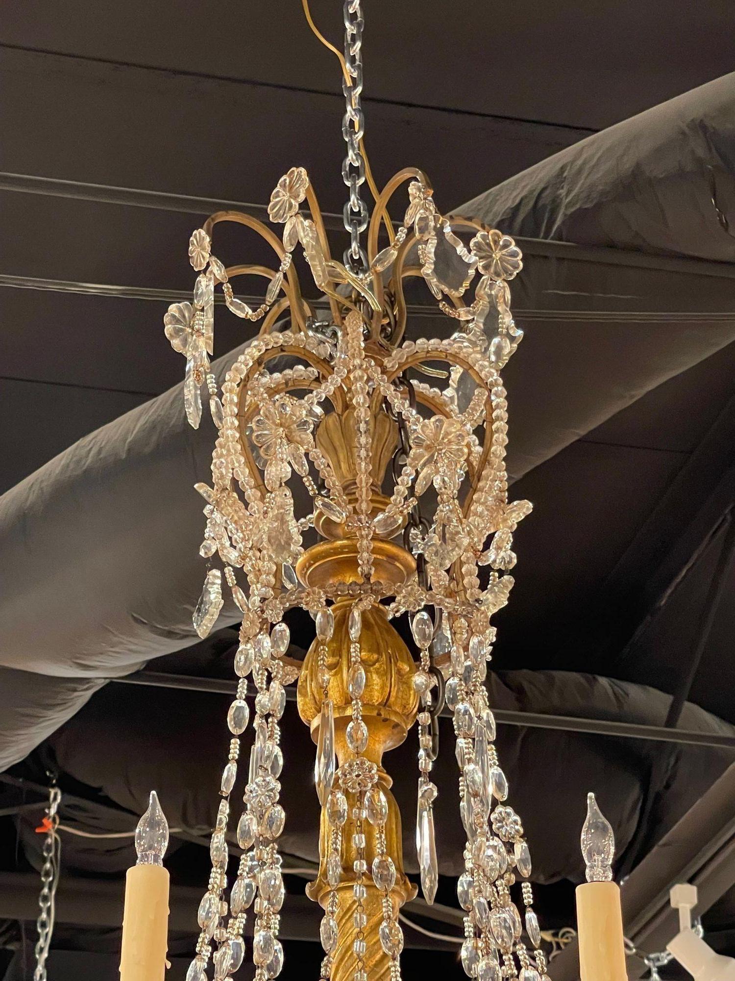 18th Century Italian Giltwood and Crystal 8 Light Chandelier In Good Condition In Dallas, TX
