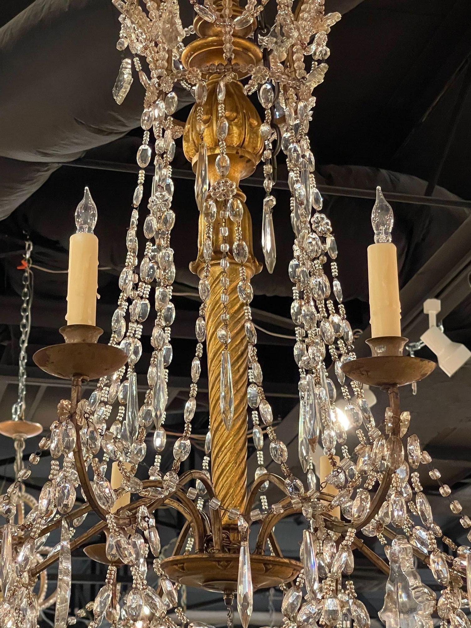 18th Century and Earlier 18th Century Italian Giltwood and Crystal 8 Light Chandelier