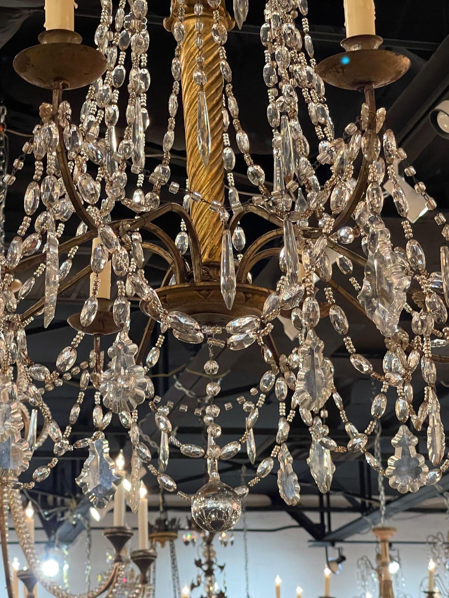 18th Century Italian Giltwood and Crystal 8 Light Chandelier 1