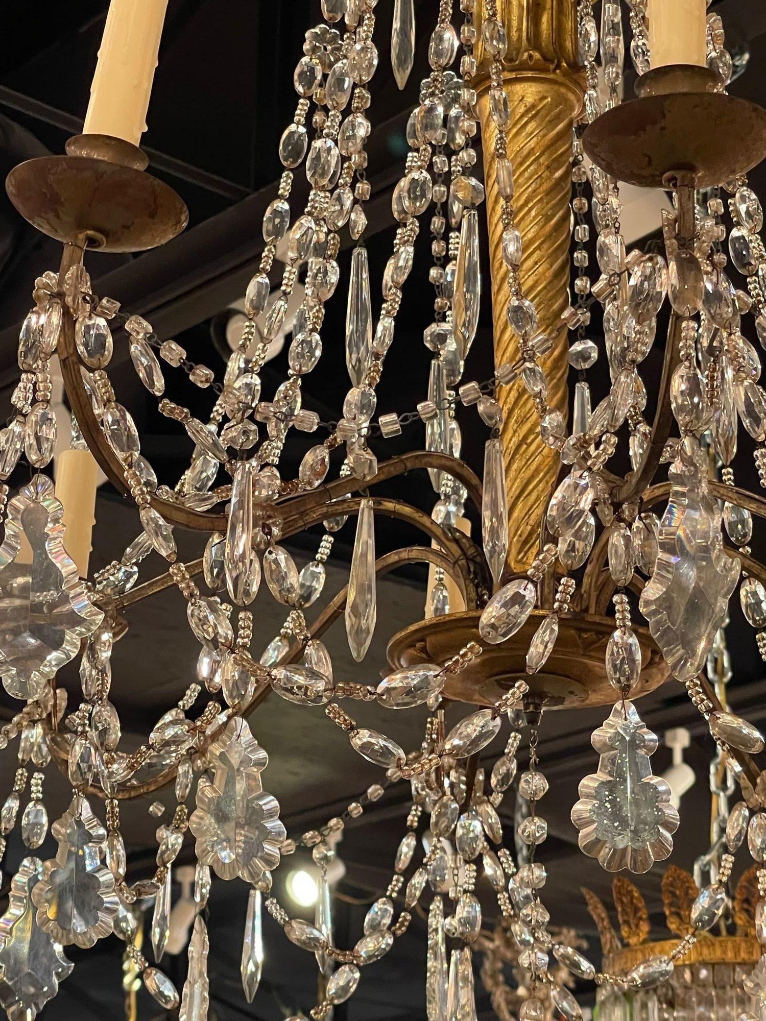 18th Century Italian Giltwood and Crystal 8 Light Chandelier 2