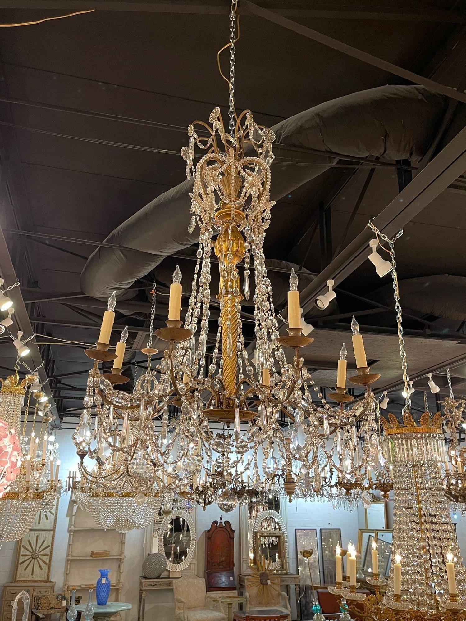 18th Century Italian Giltwood and Crystal 8 Light Chandelier 5