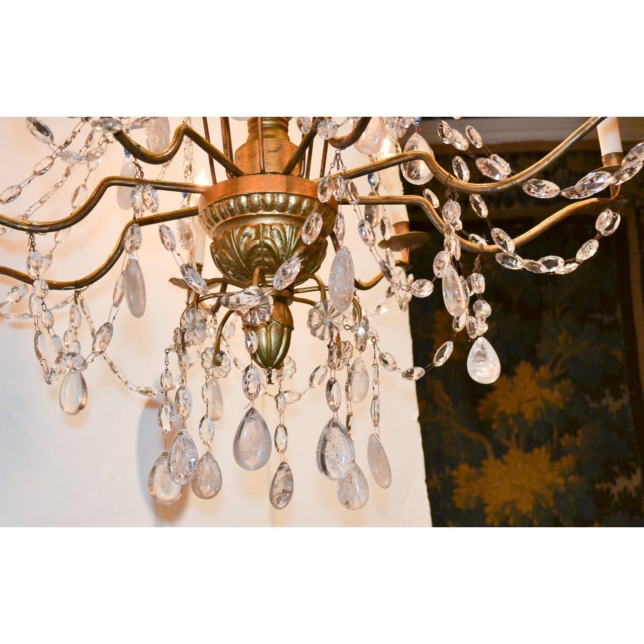 Carved 18th Century Italian Giltwood and Crystal Chandelier