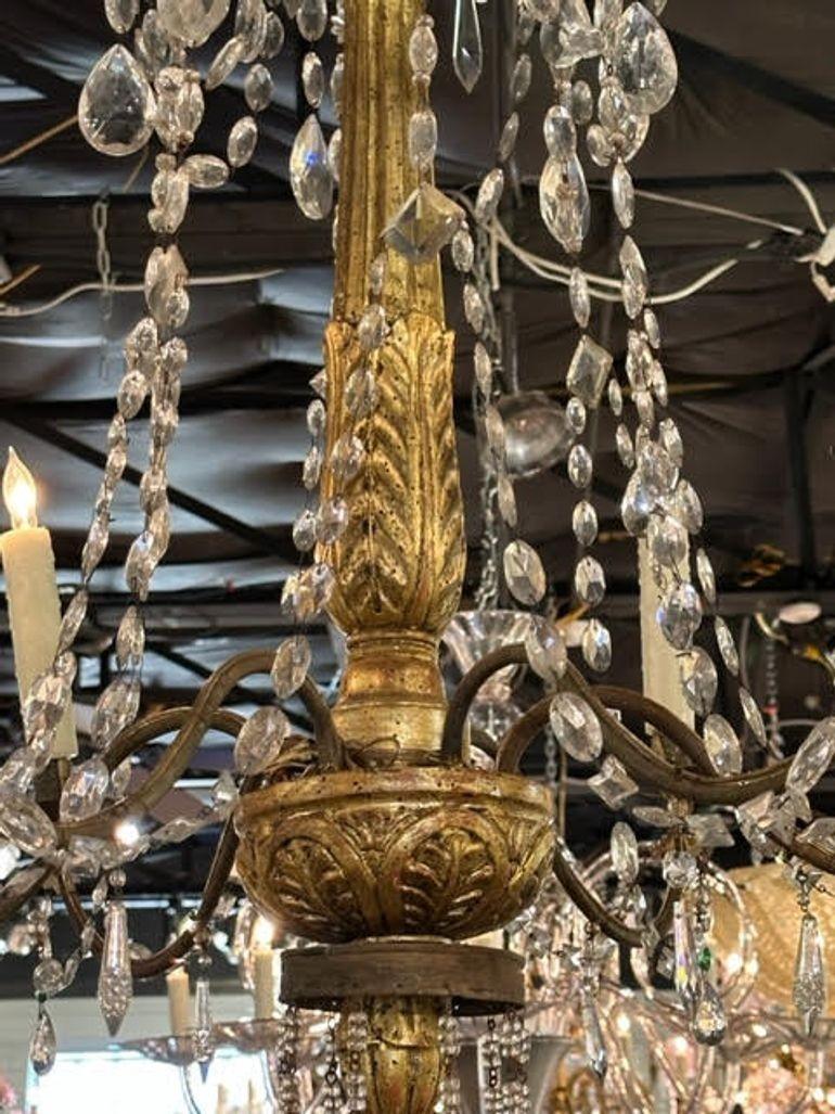18th Century and Earlier 18th Century Italian Giltwood and Crystal Chandelier For Sale