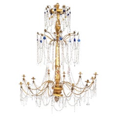 18th Century Italian Giltwood and Gilded Iron Chandelier