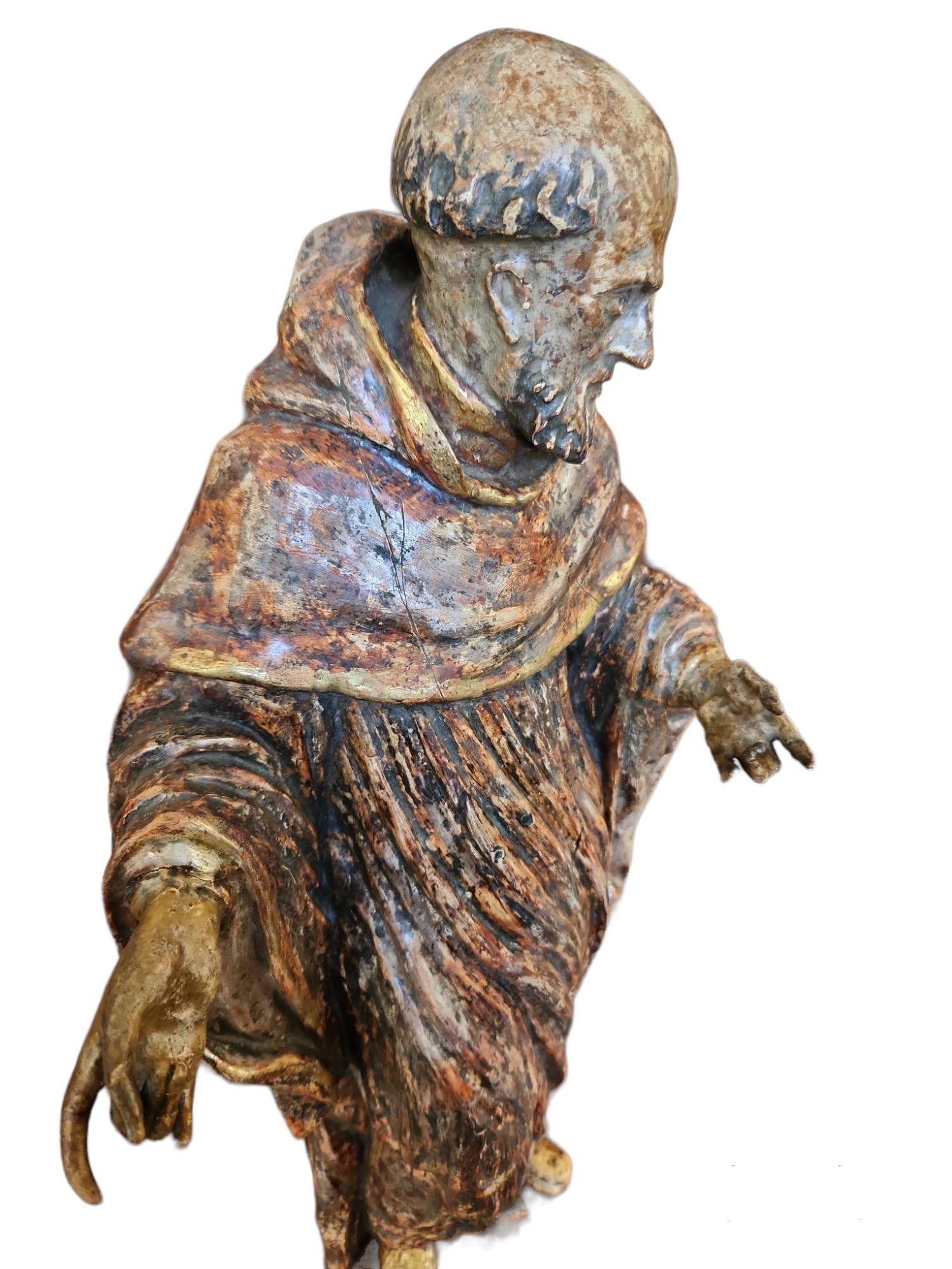 18th Century and Earlier 18th Century Italian Giltwood and Polychrome Saint For Sale