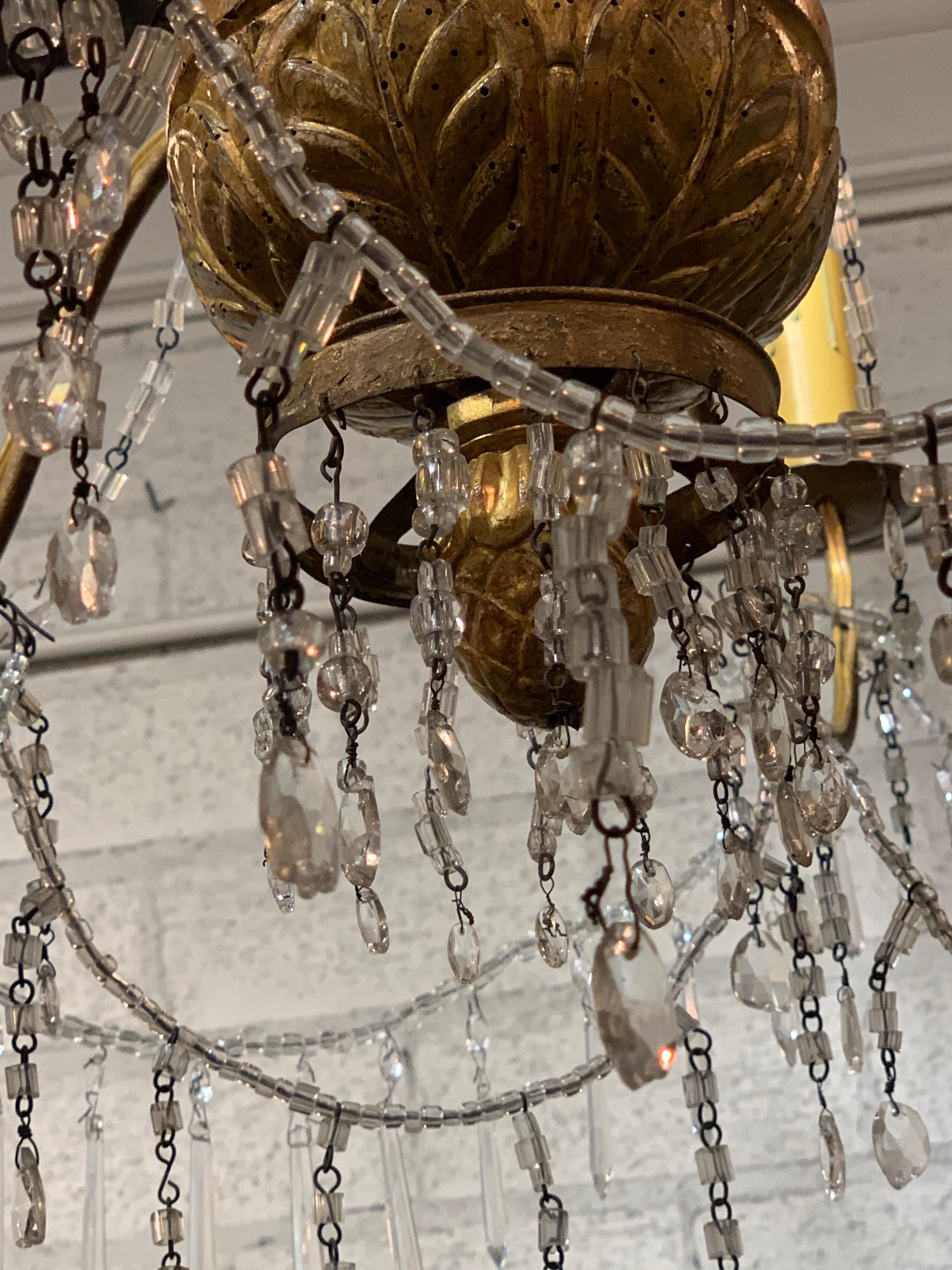 18th Century Italian Giltwood Beaded Chandelier In Good Condition In Dallas, TX