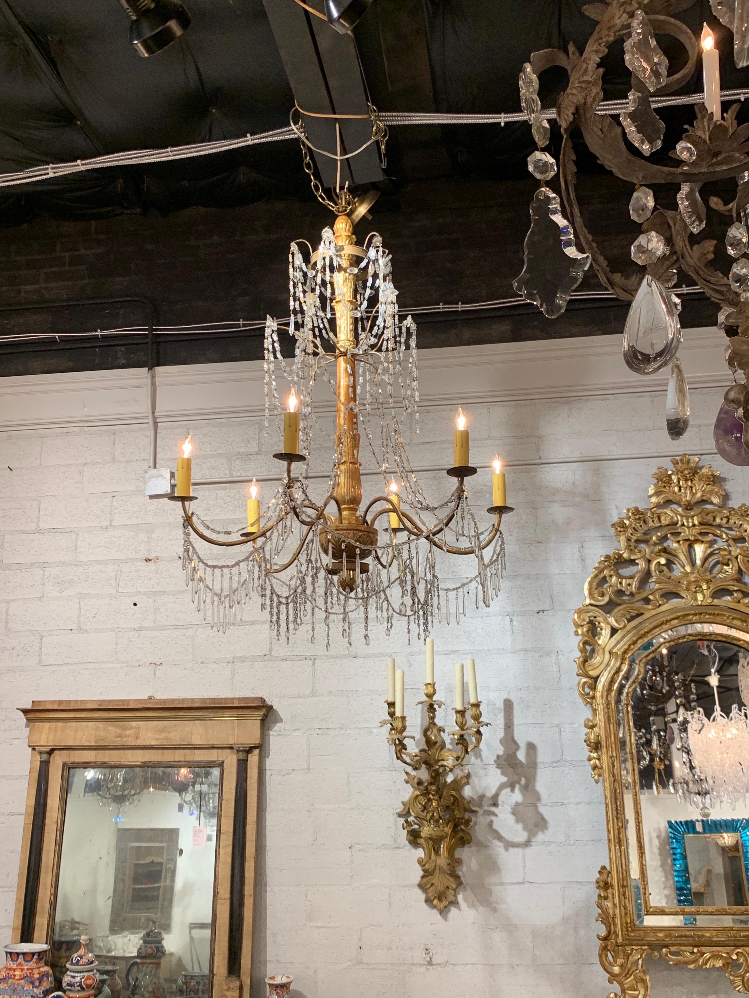 18th Century Italian Giltwood Beaded Chandelier 1