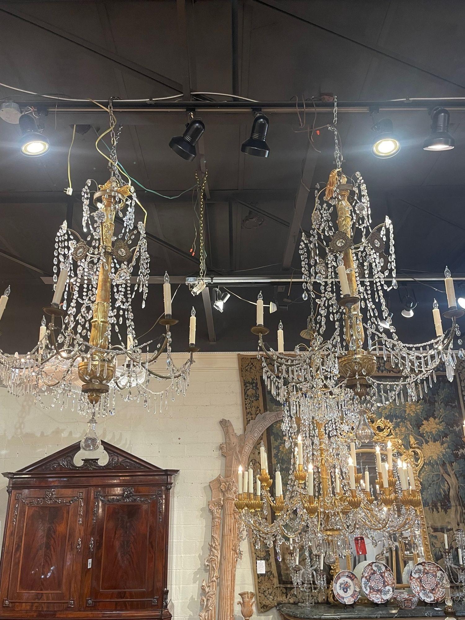 Crystal 18th Century Italian Giltwood Chandeliers from Genoa For Sale