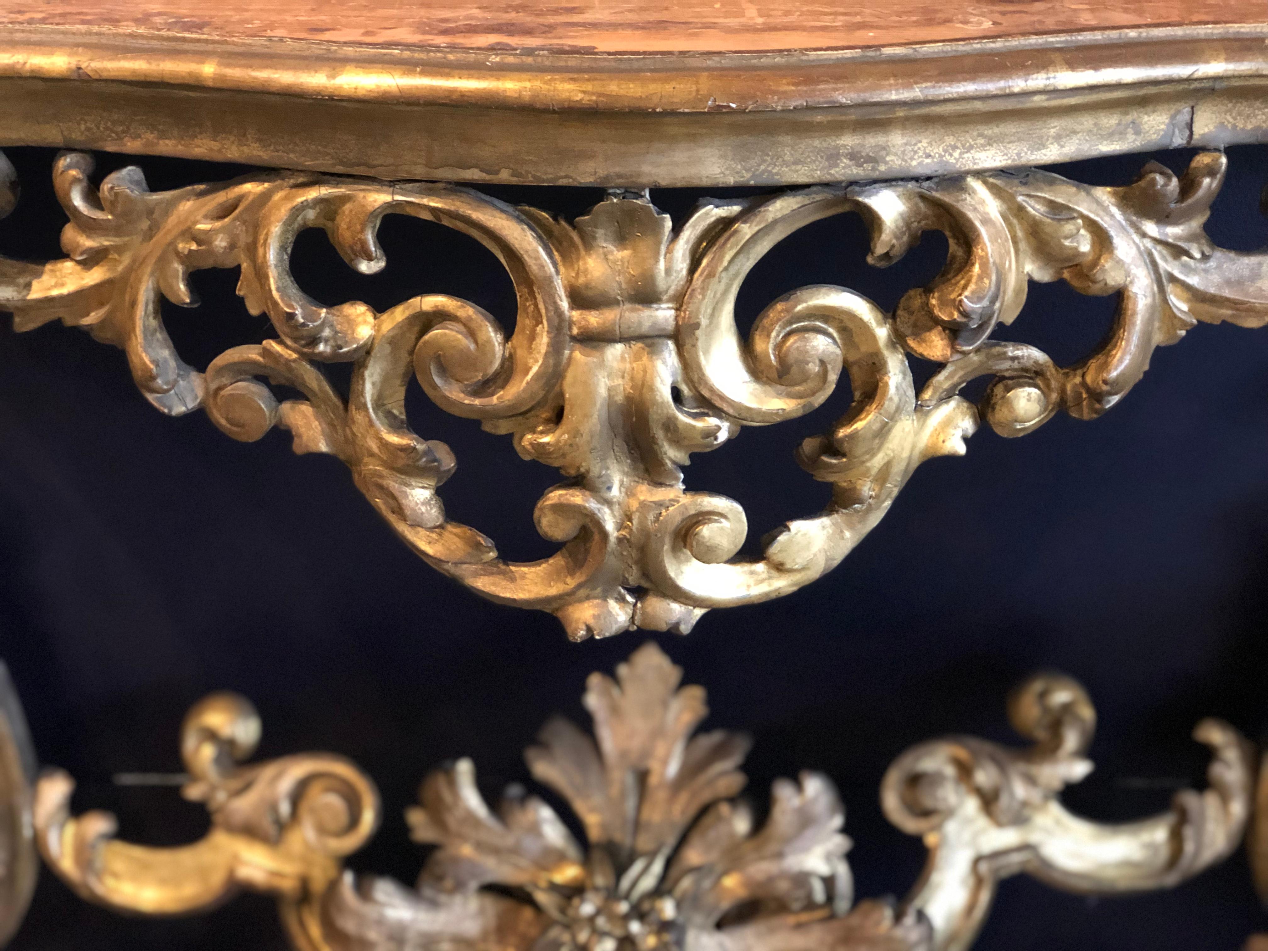18th Century and Earlier 18th Century Italian Giltwood Console For Sale
