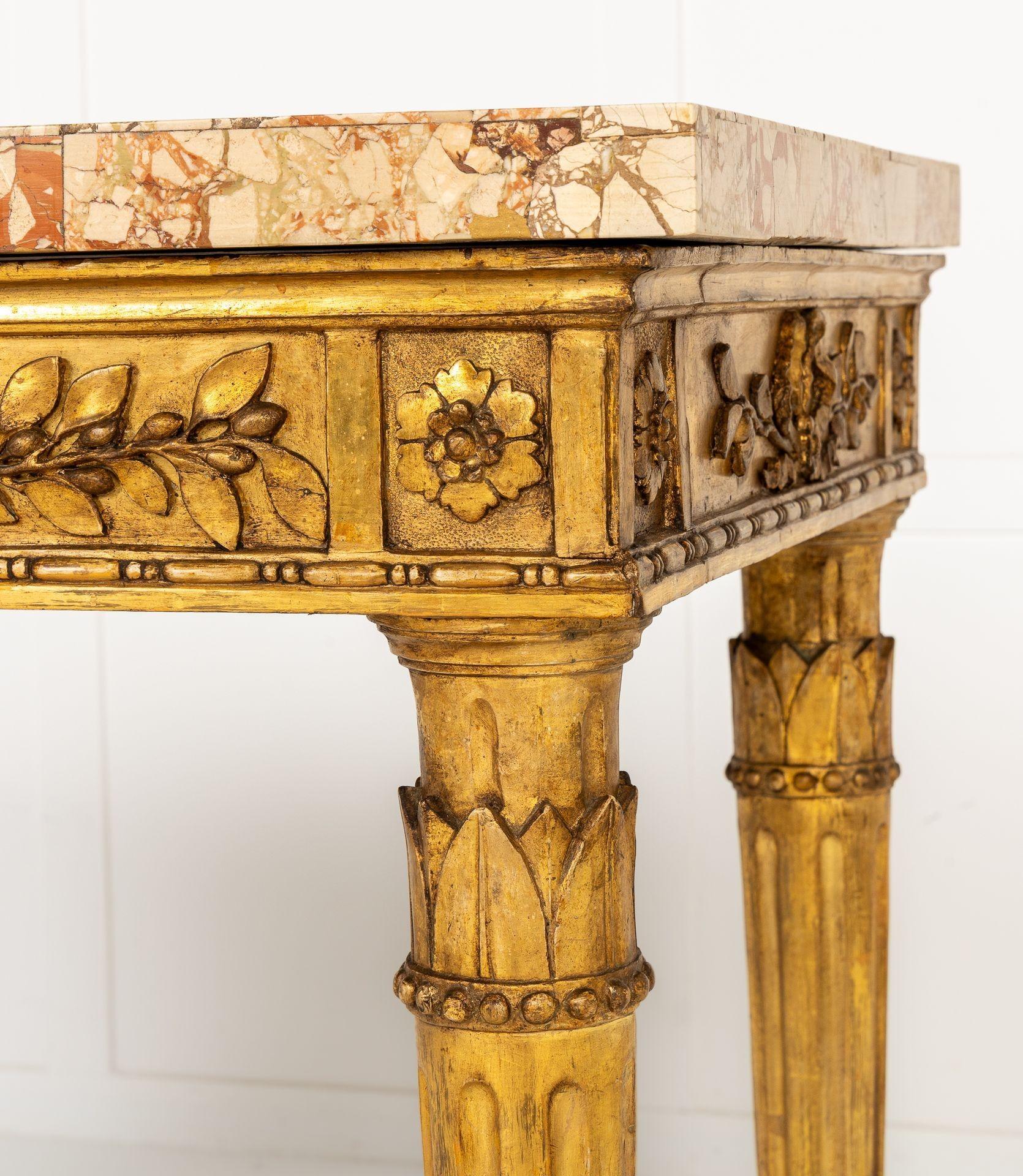 Marble 18th Century Italian Giltwood Console Table For Sale
