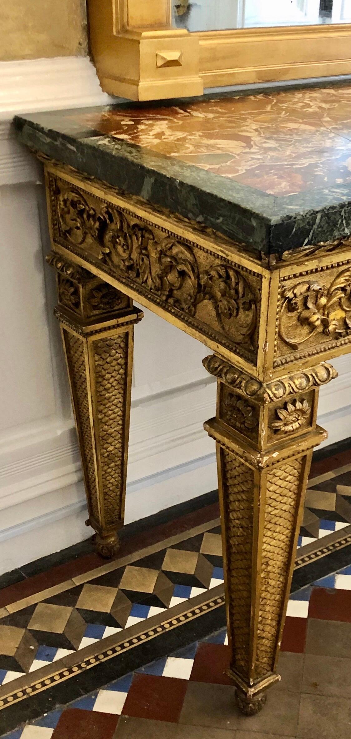 18th Century, Italian Giltwood Console Table with Original Marble Top For Sale 6