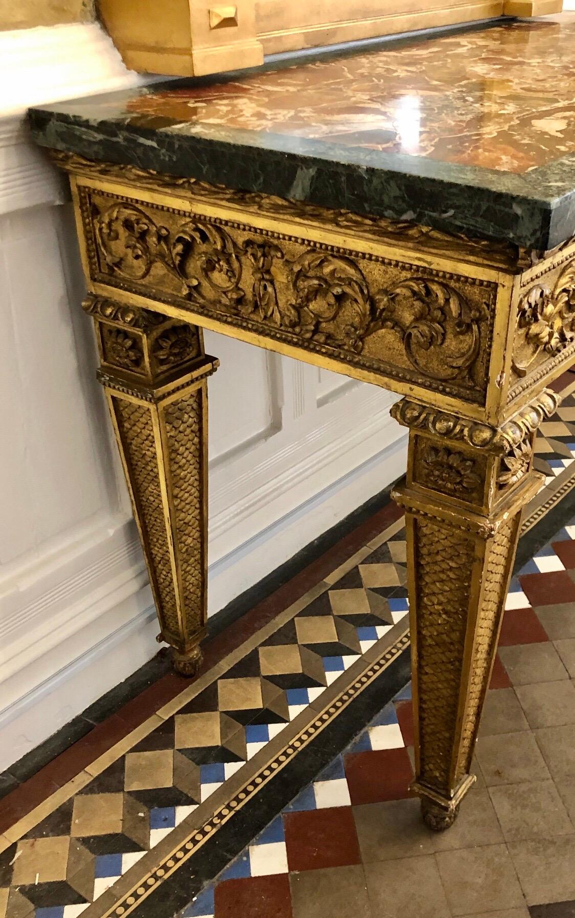 Tavolo da console in legno dorato italiano del XVIII secolo con piano in marmo originale in vendita 5