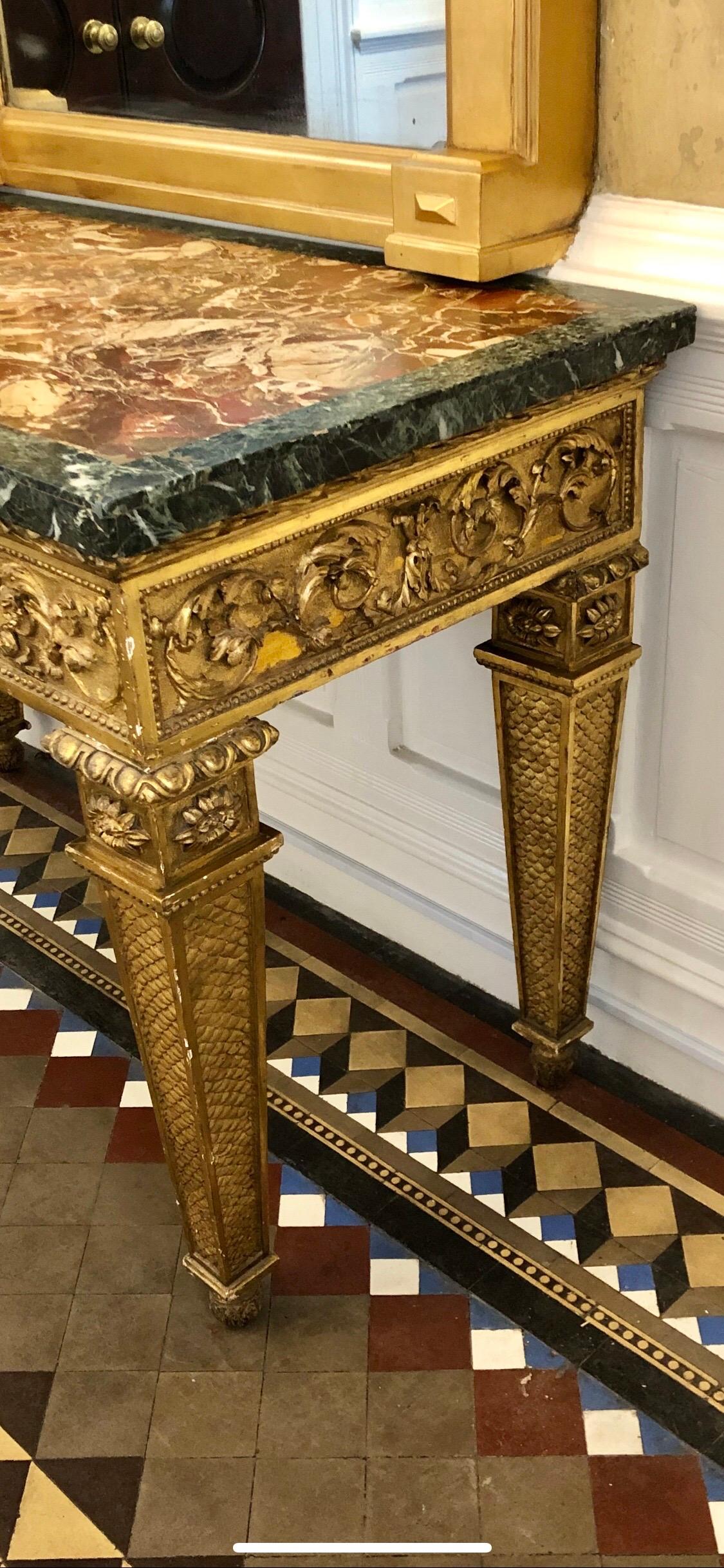 18th Century, Italian Giltwood Console Table with Original Marble Top For Sale 8