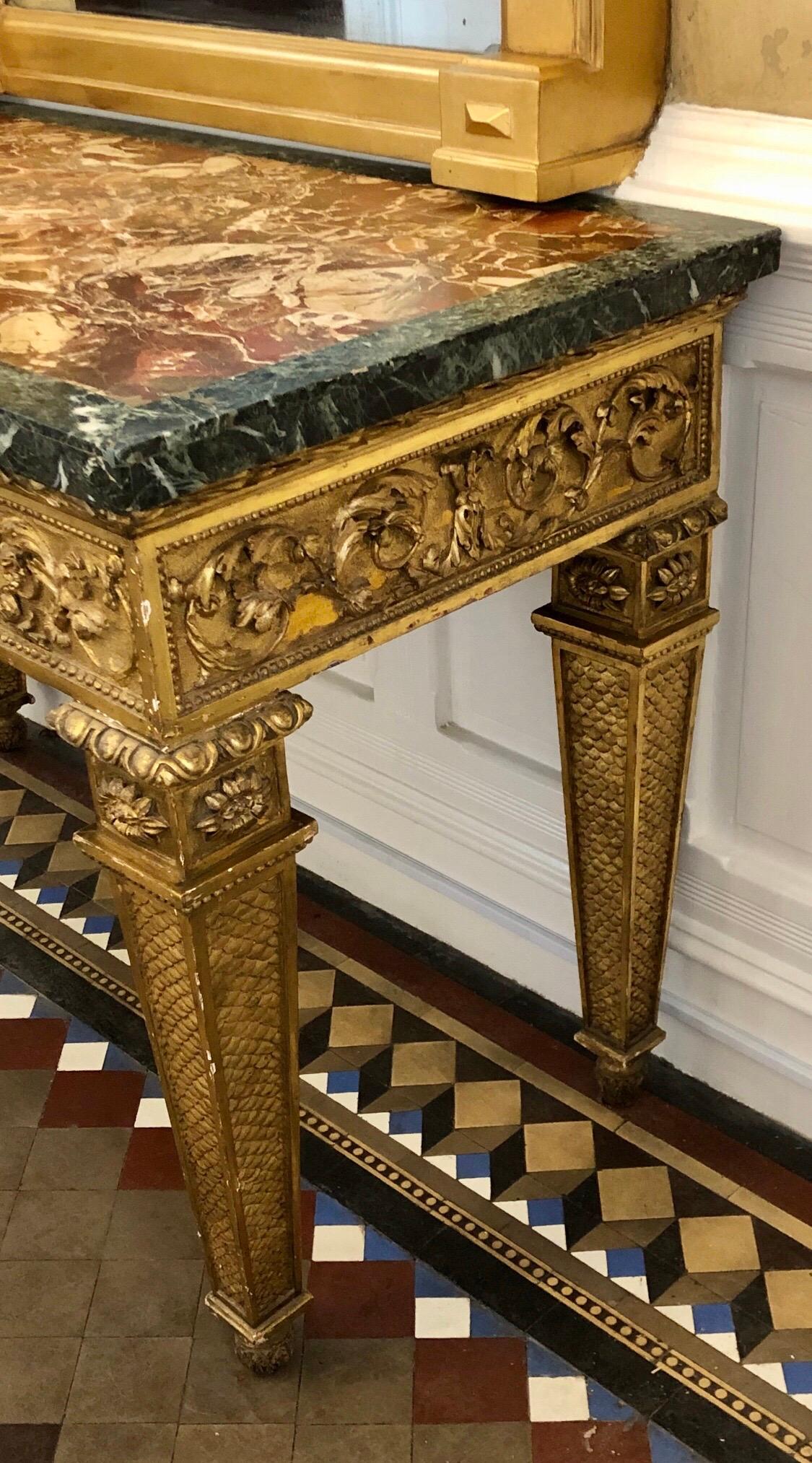 18th Century, Italian Giltwood Console Table with Original Marble Top For Sale 9