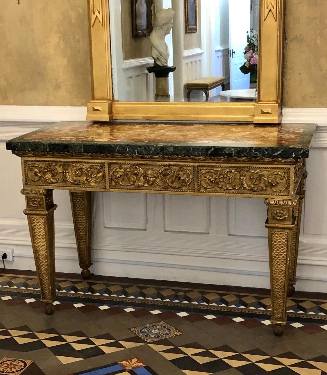 Neoclassical 18th Century, Italian Giltwood Console Table with Original Marble Top For Sale