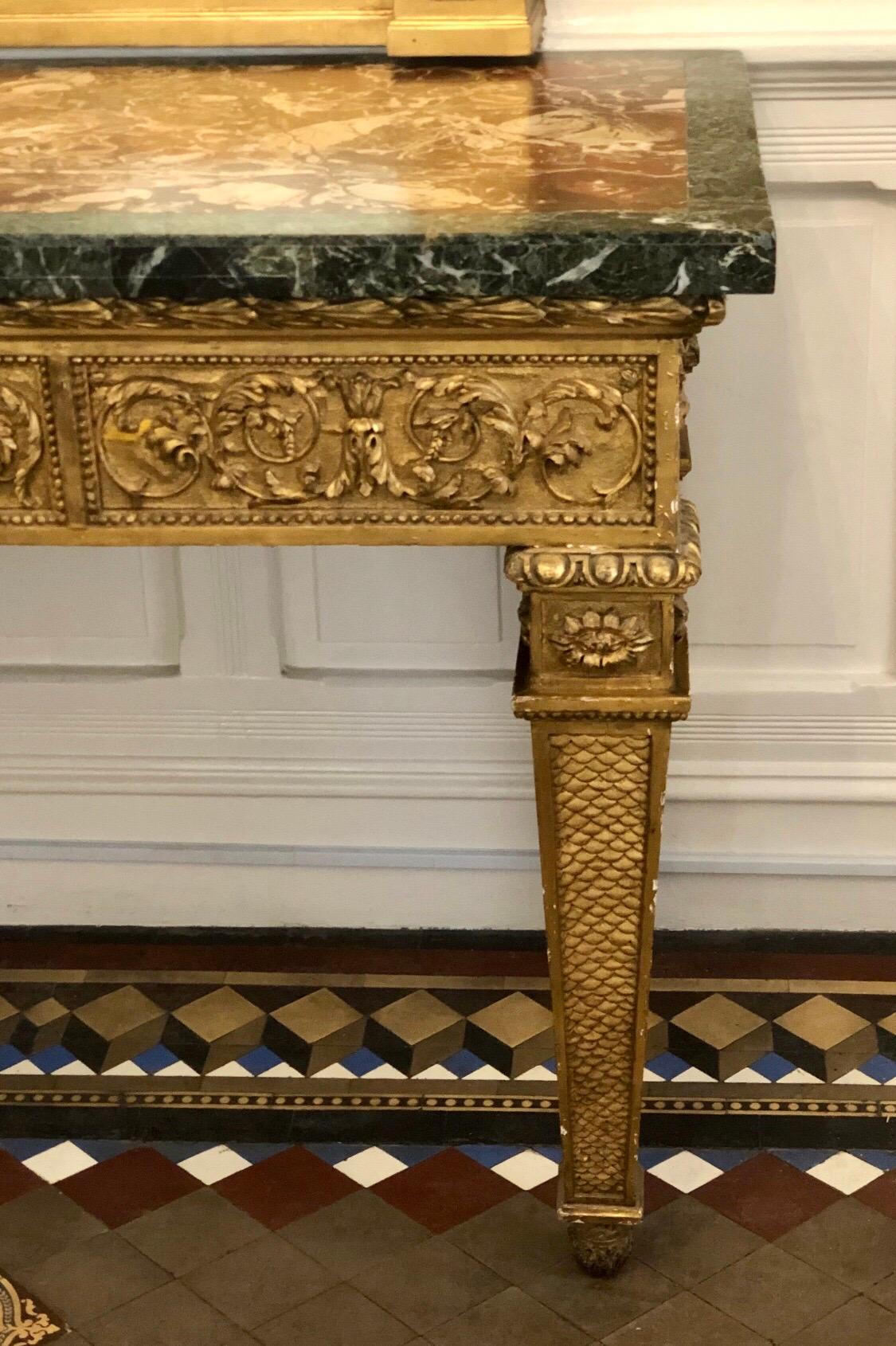 18th Century, Italian Giltwood Console Table with Original Marble Top For Sale 1