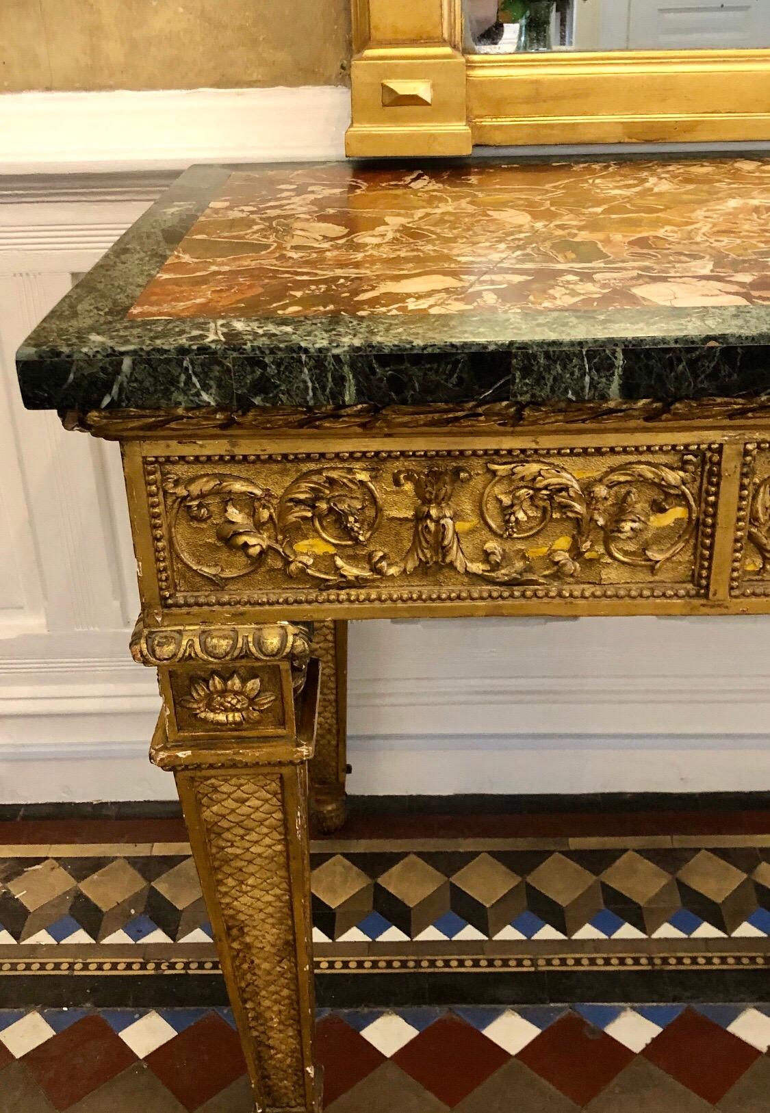 18th Century, Italian Giltwood Console Table with Original Marble Top For Sale 4