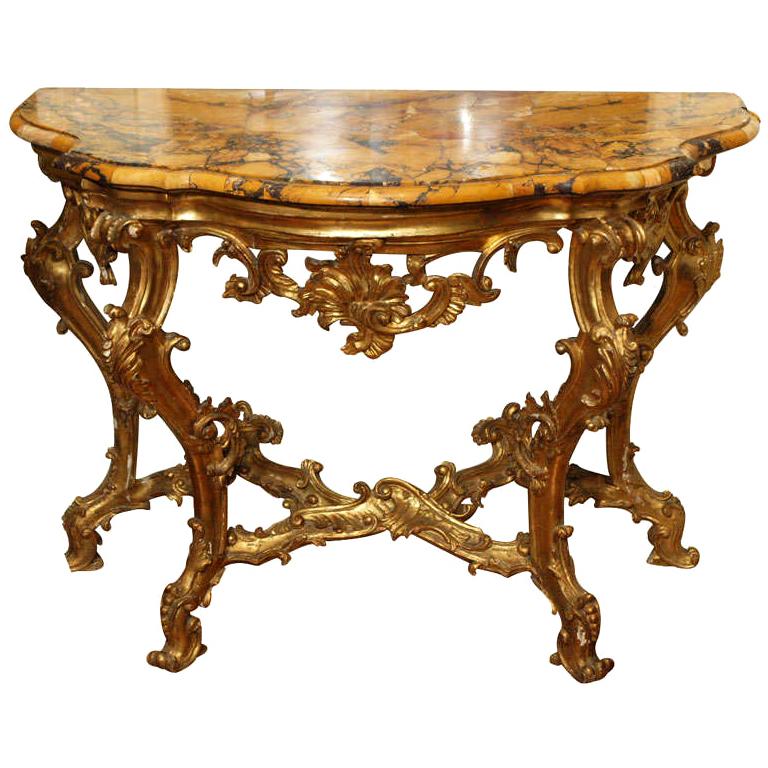 18th Century Italian Giltwood Console W/ Sienna Top For Sale