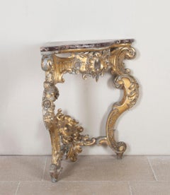 18th Century Italian Giltwood Corner Console with Marble Top