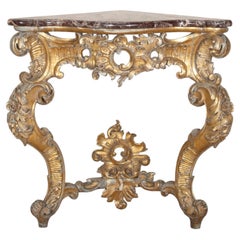 18th Century Italian Giltwood Corner Console with Marble Top