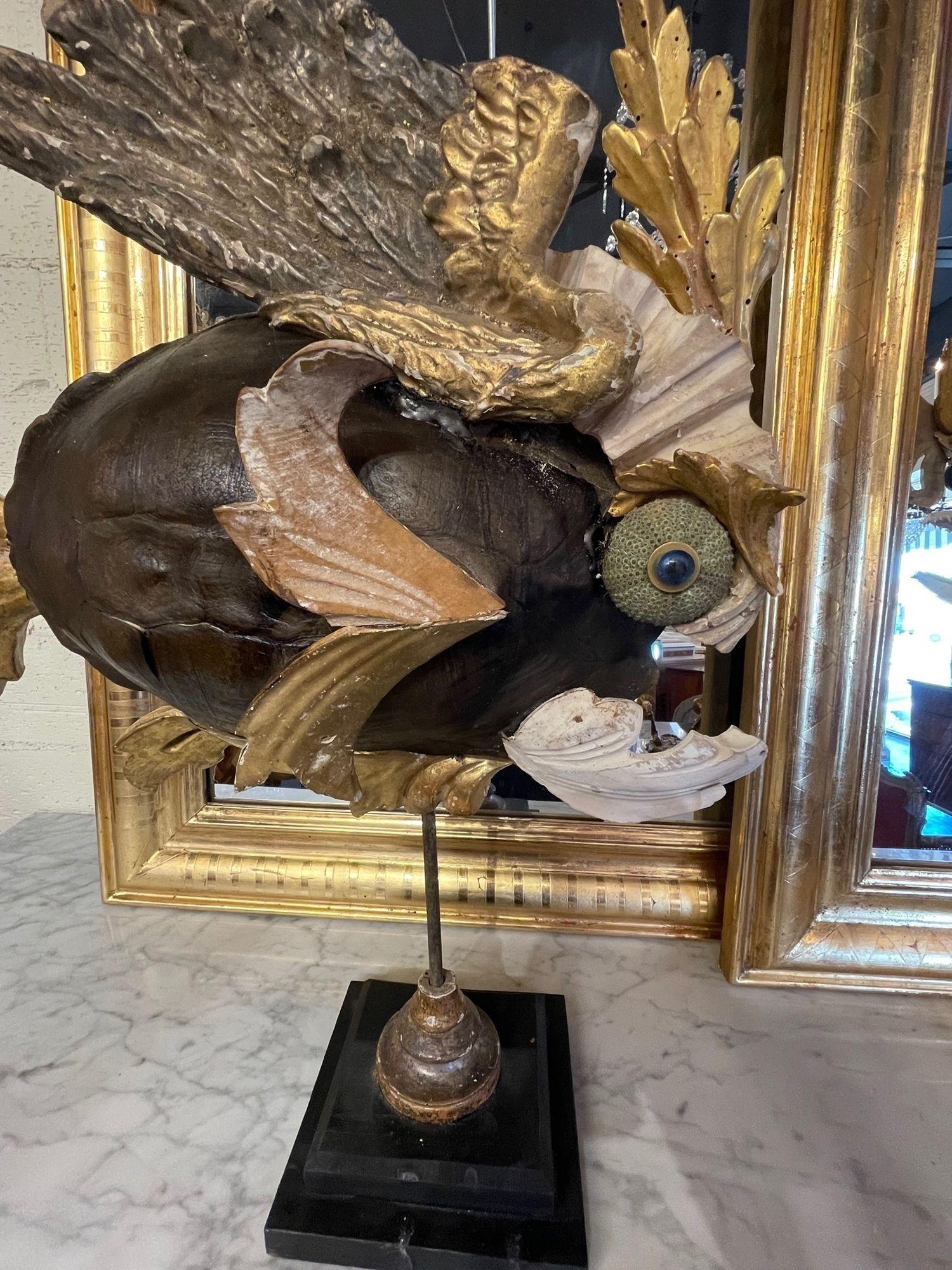 18th Century Italian Giltwood Element Fish Sculpture In Good Condition For Sale In Dallas, TX