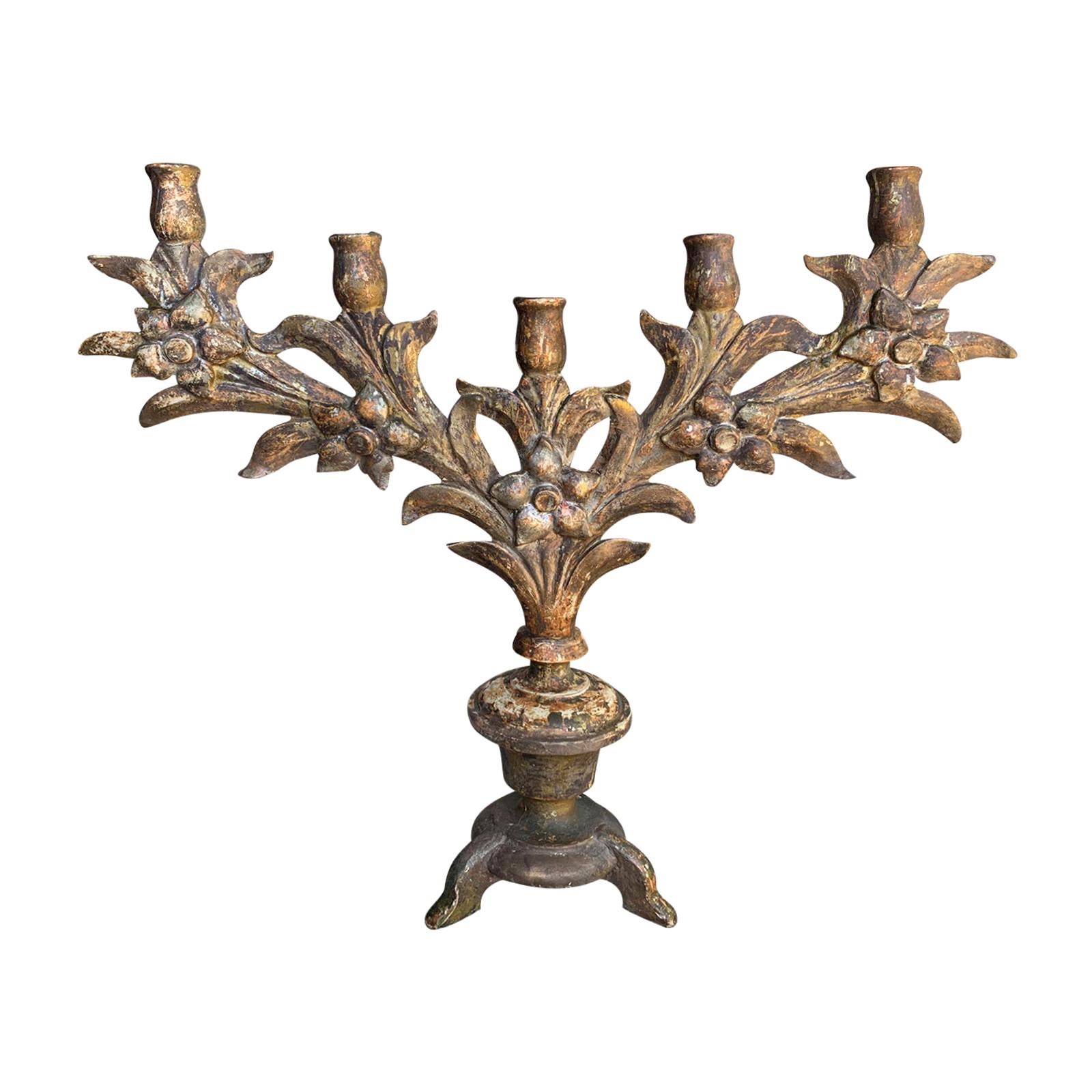 18th Century Italian Giltwood Five-Arm Candelabra For Sale