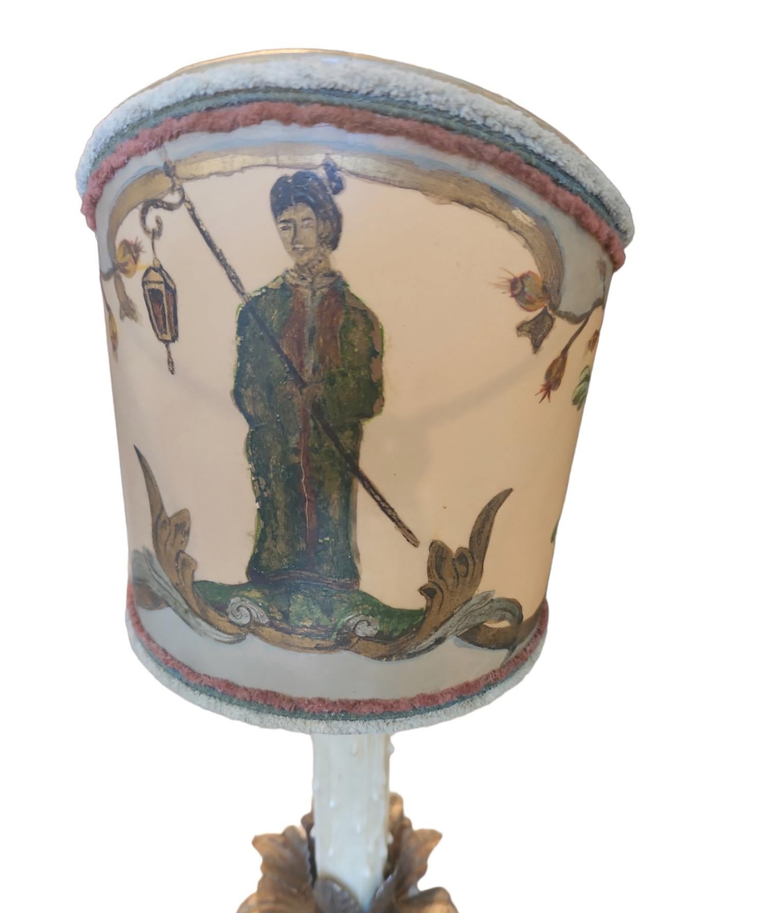 These Italian fragments have been converted to lamps.  The custom hand-painted chinoiserie shades are 6