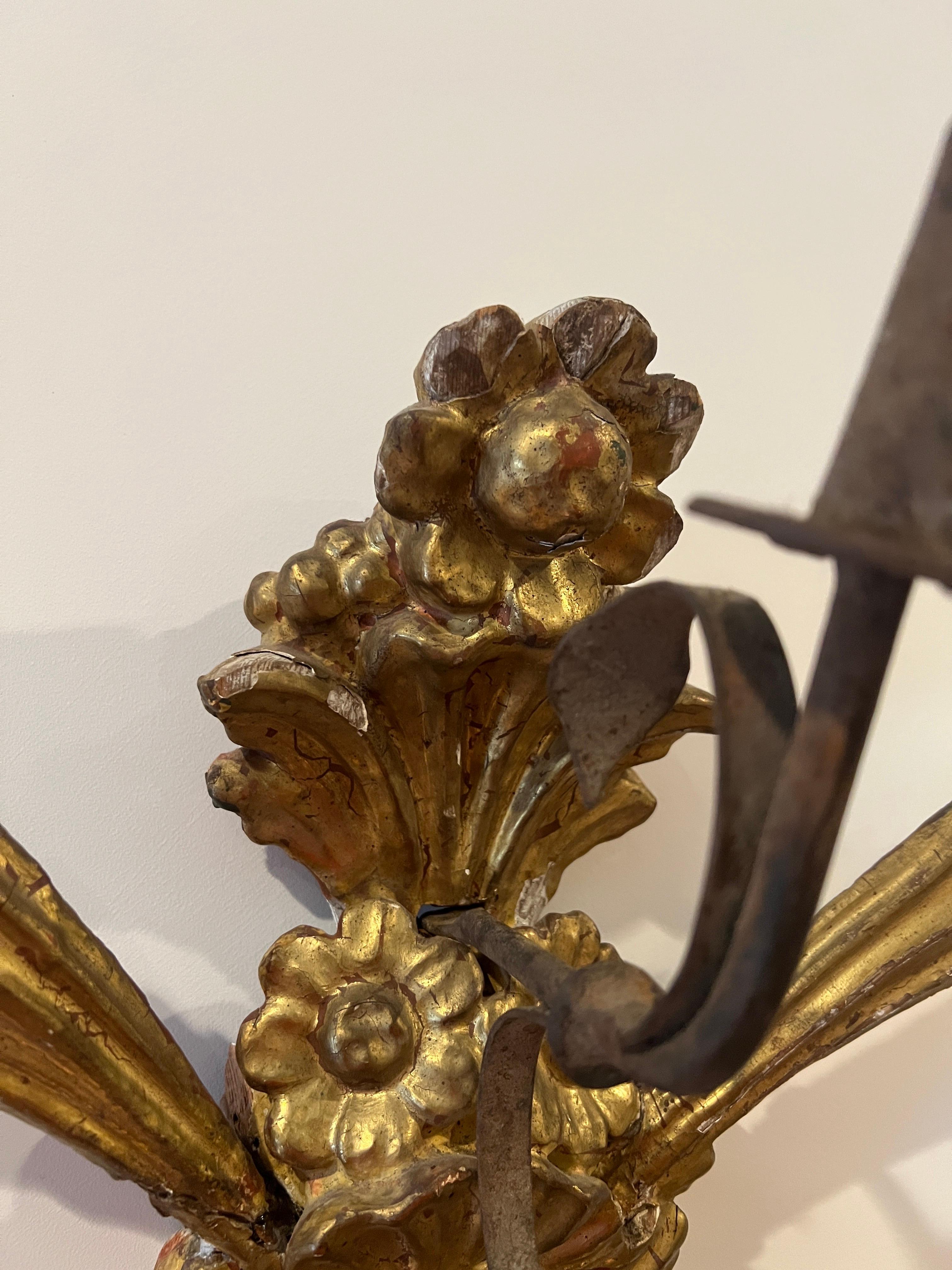 18th Century and Earlier 18th Century Italian Giltwood & Iron Single Arm Wall Sconce  For Sale