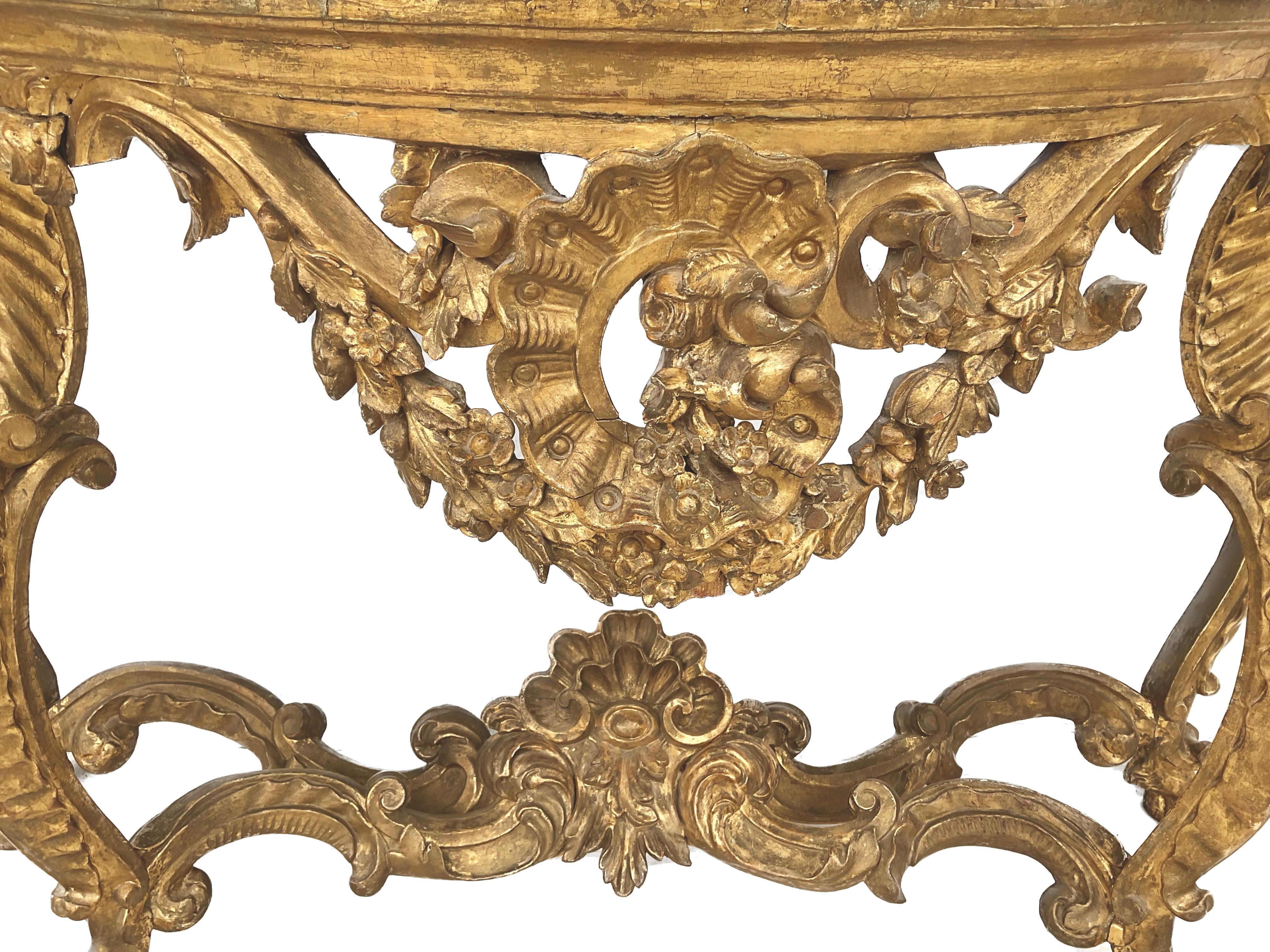 18th Century Italian Giltwood Marble top Console Table In Good Condition For Sale In Bradenton, FL