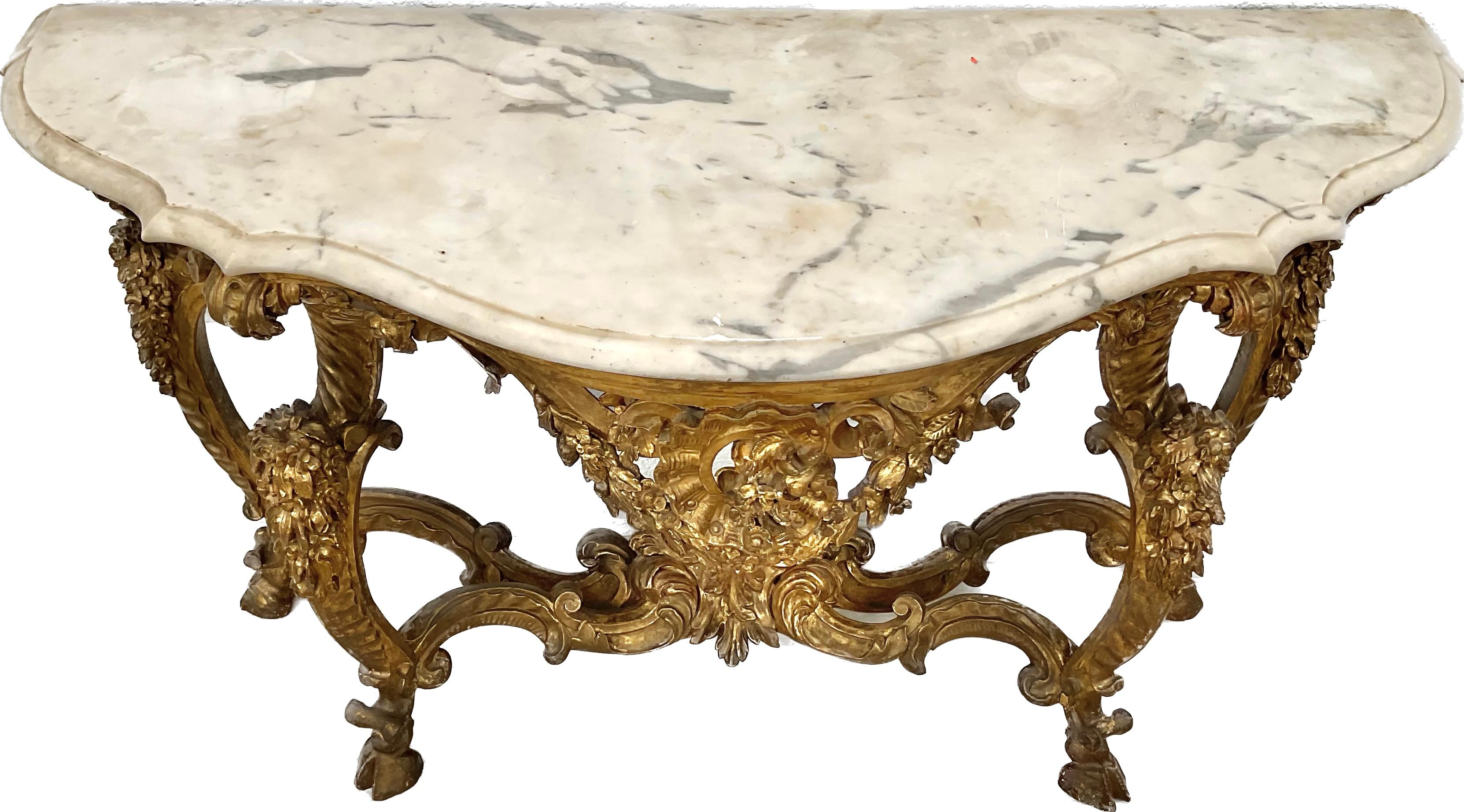 18th Century Italian Giltwood Marble top Console Table For Sale 1