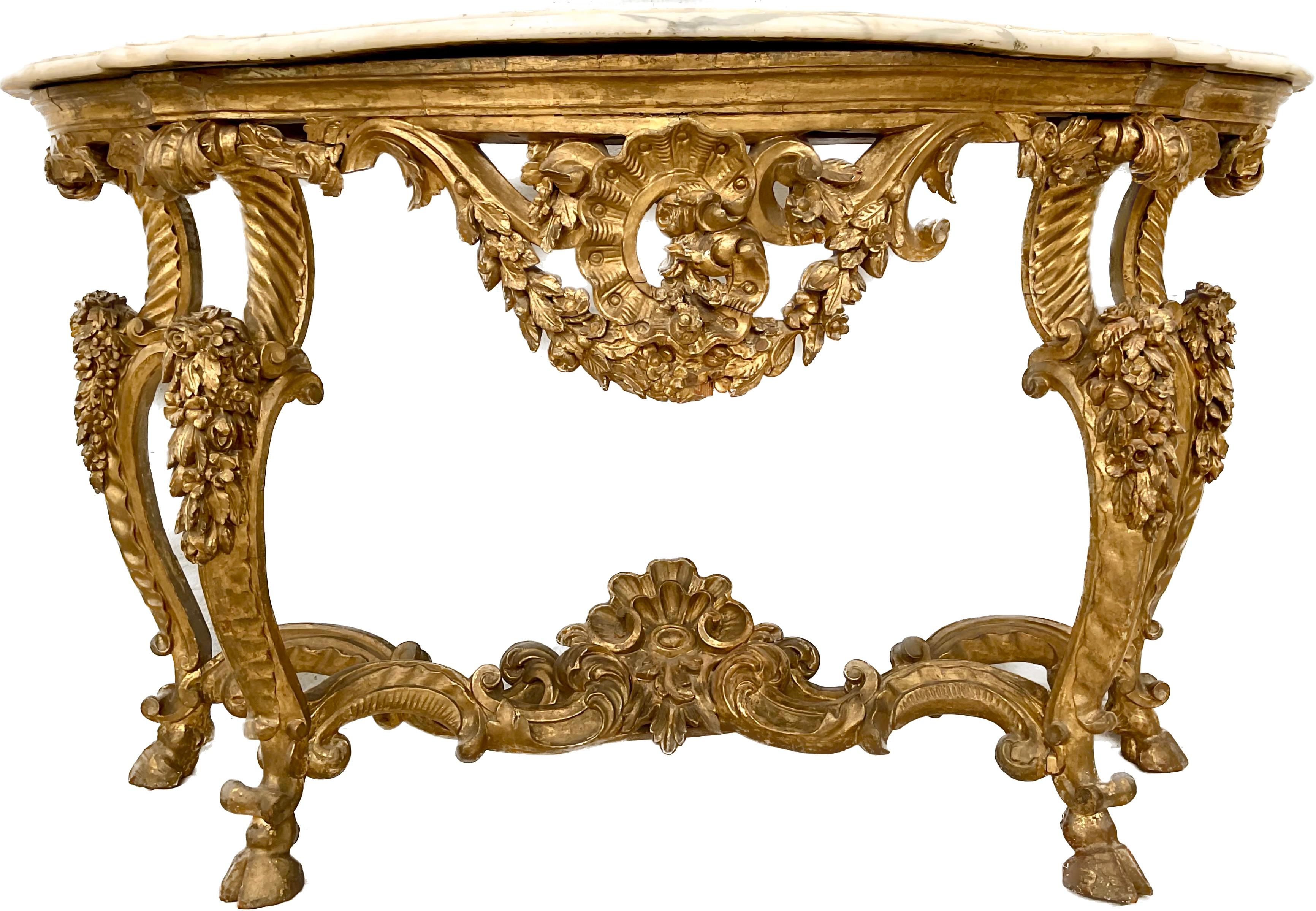 18th Century Italian Giltwood Marble top Console Table 2
