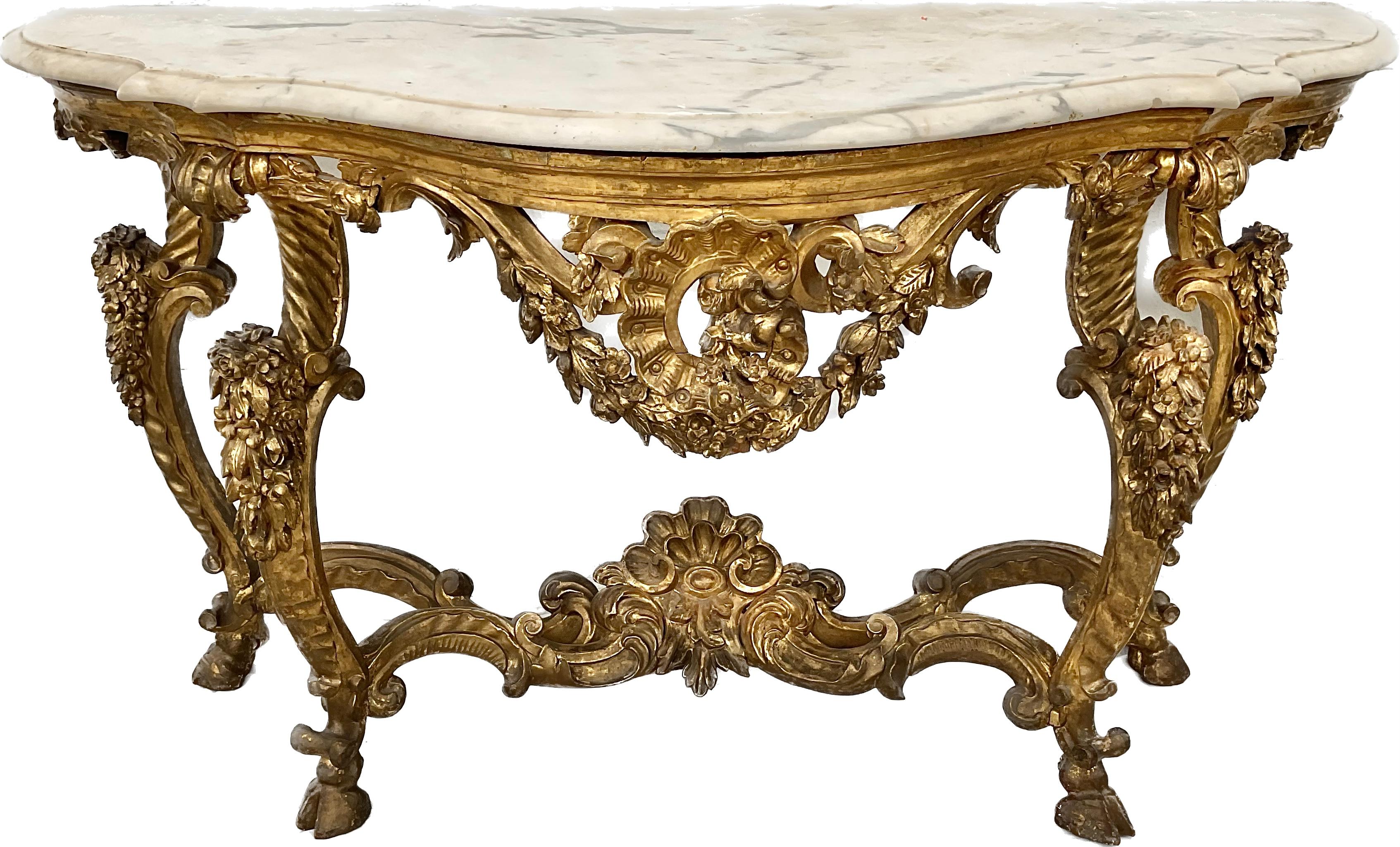 18th Century Italian Giltwood Marble top Console Table 4