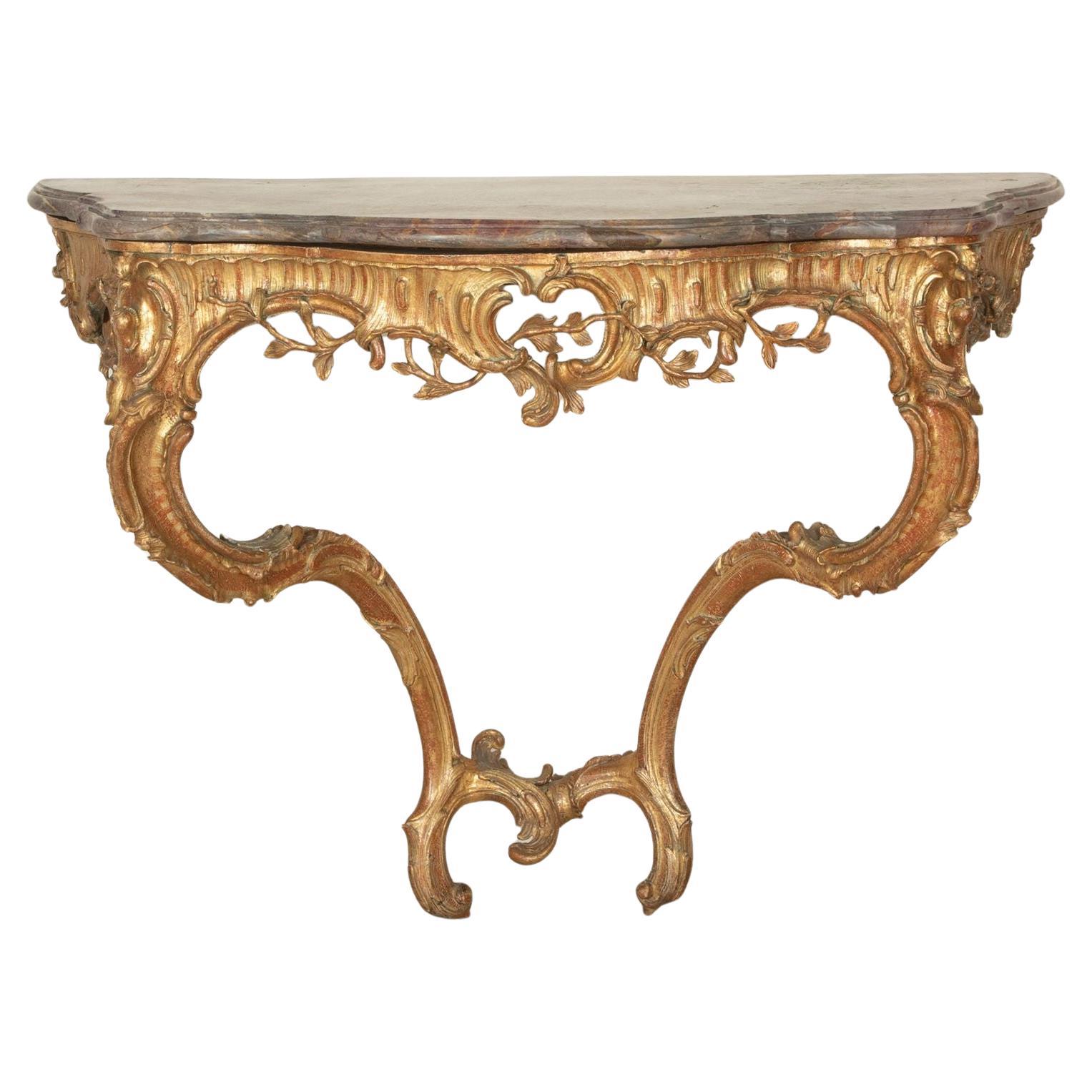 18th Century Italian Giltwood Marble Top Console Table